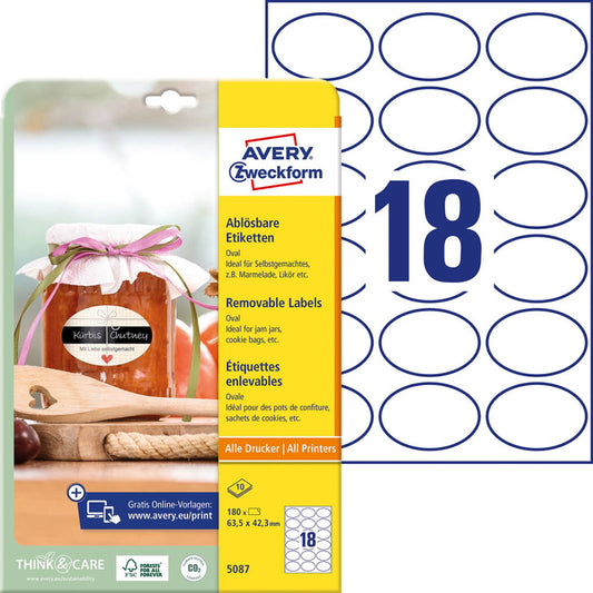AVERY Zweckform Etiketten weiß 63,5 x 42,3 mm | 5087 | 1 Pack = 10 Blatt