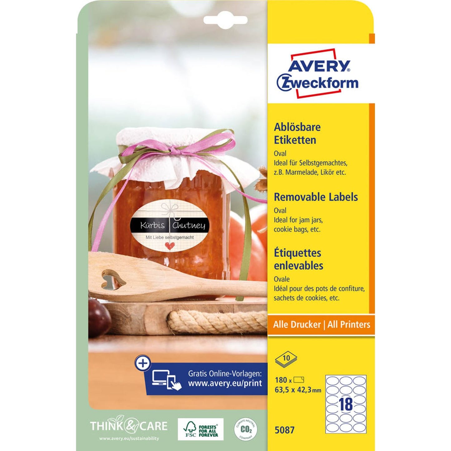 AVERY Zweckform Etiketten weiß 63,5 x 42,3 mm | 5087 | 1 Pack = 10 Blatt