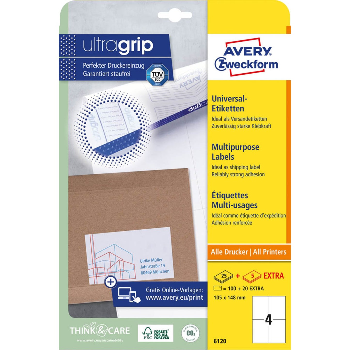 AVERY Zweckform Etiketten weiß 105,0 x 148,0 mm | 6120 | 1 Pack = 30 Blatt
