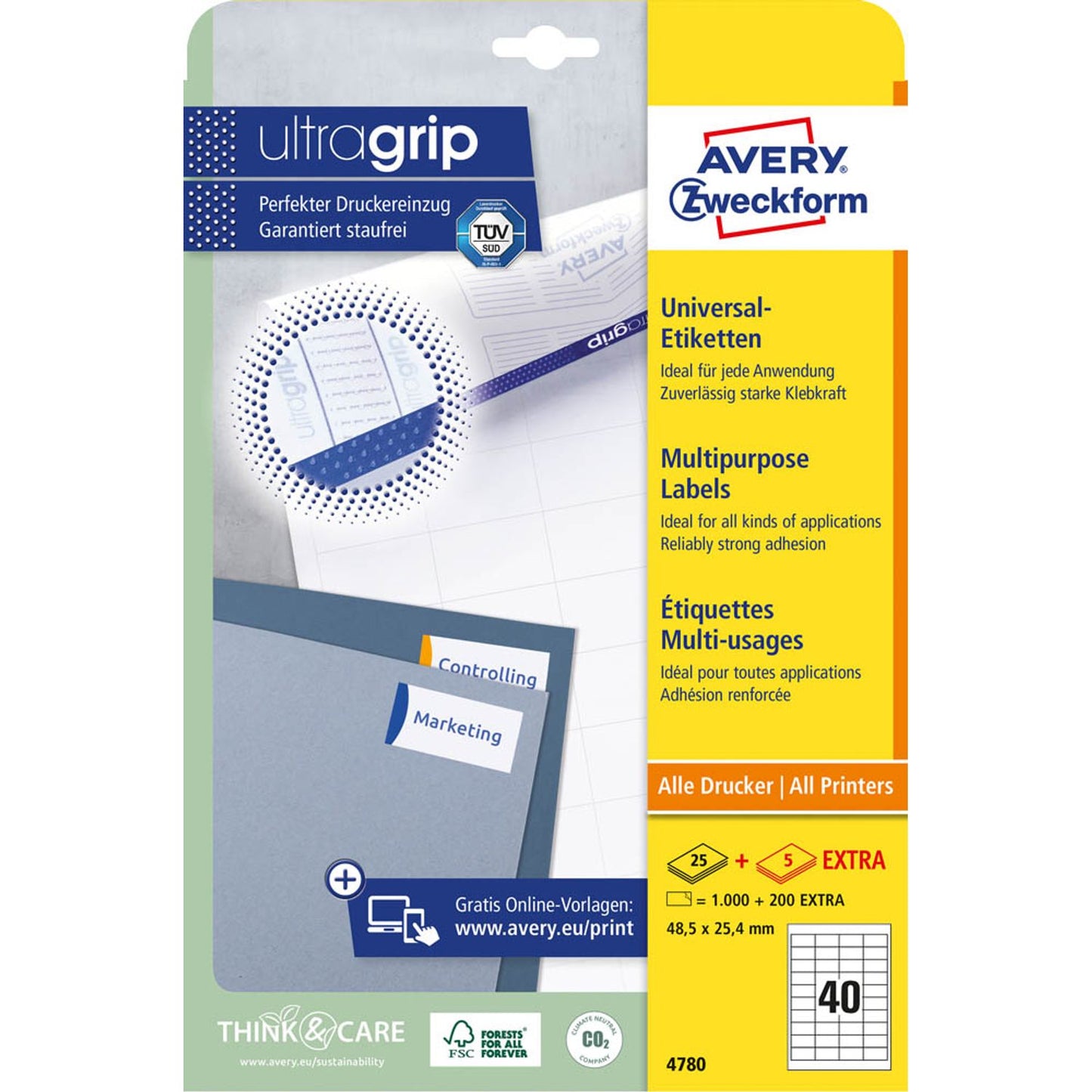 AVERY Zweckform Etiketten weiß 48,5 x 25,4 mm | 4780 | 1 Pack = 30 Blatt