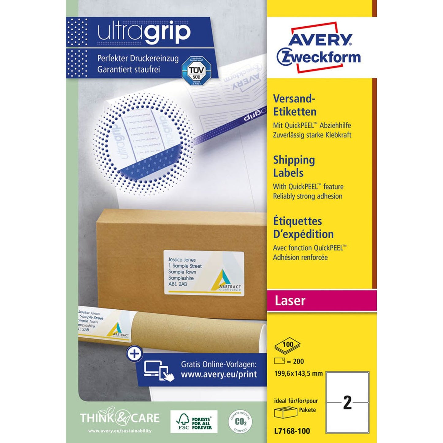 AVERY Zweckform Versandetiketten weiß 199,6 x 143,5 mm | L7168-100 | 1 Pack = 100 Blatt