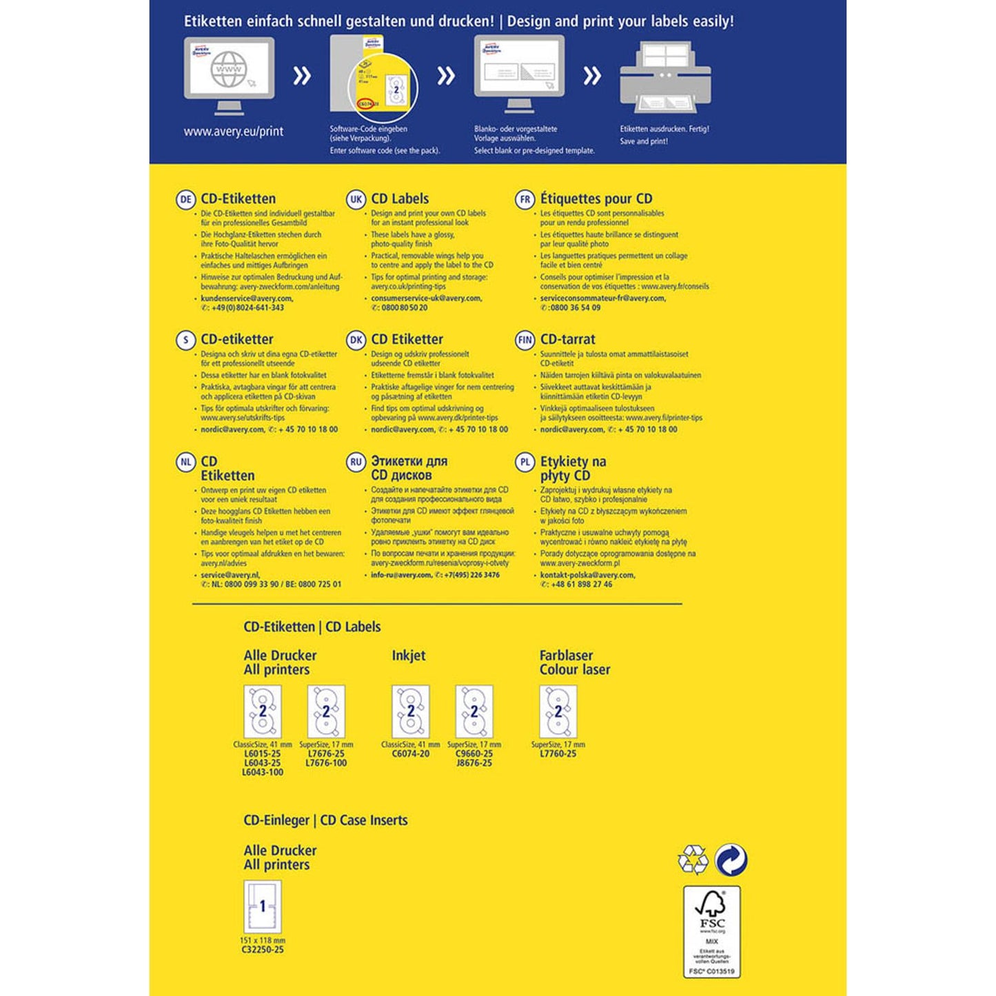 AVERY Zweckform CD-Etiketten weiß | C6074-20 | 1 Pack = 40 Etiketten