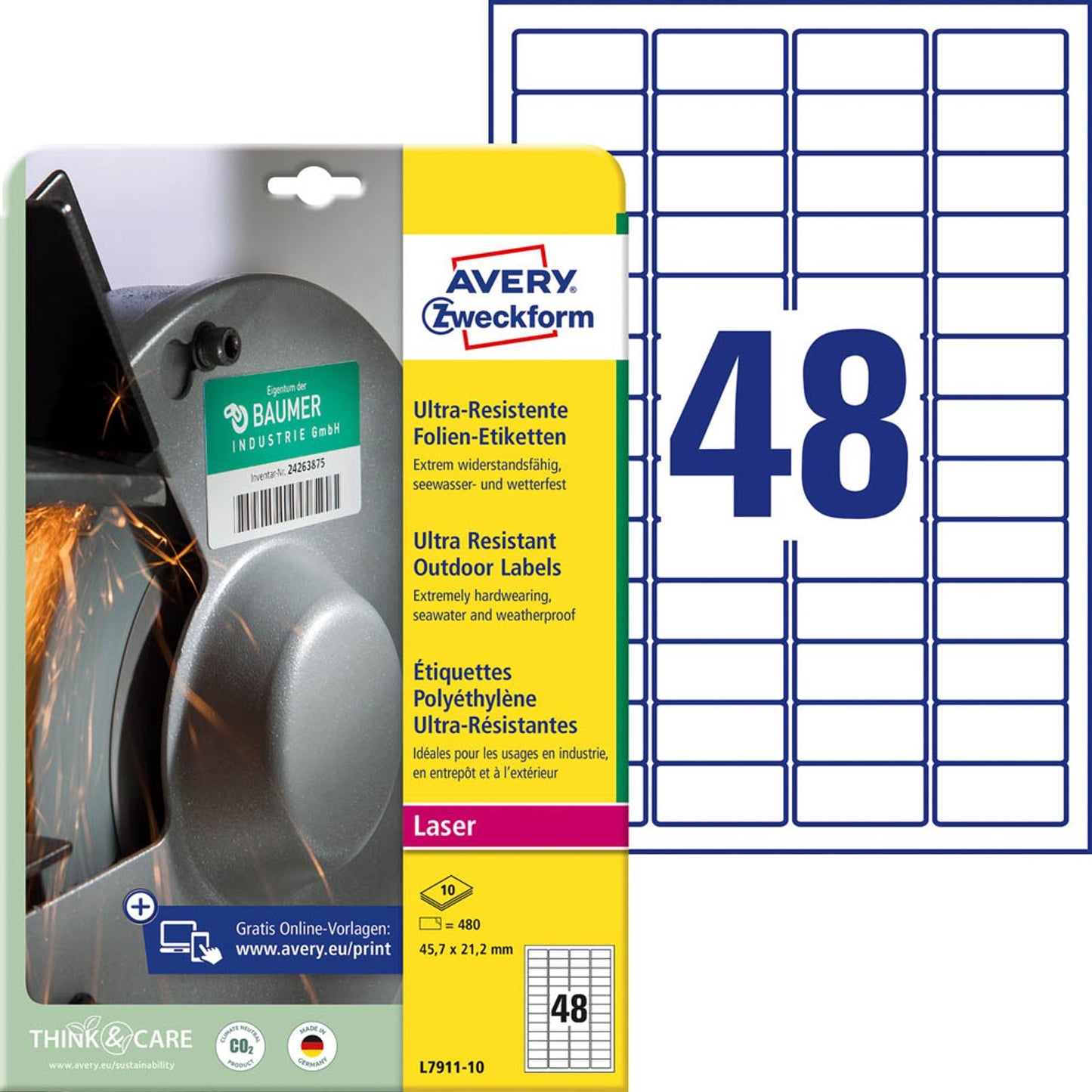 AVERY Zweckform resistente Folienetiketten weiß 45,7 x 21,2 mm | L7911-10 | 1 Pack = 10 Blatt
