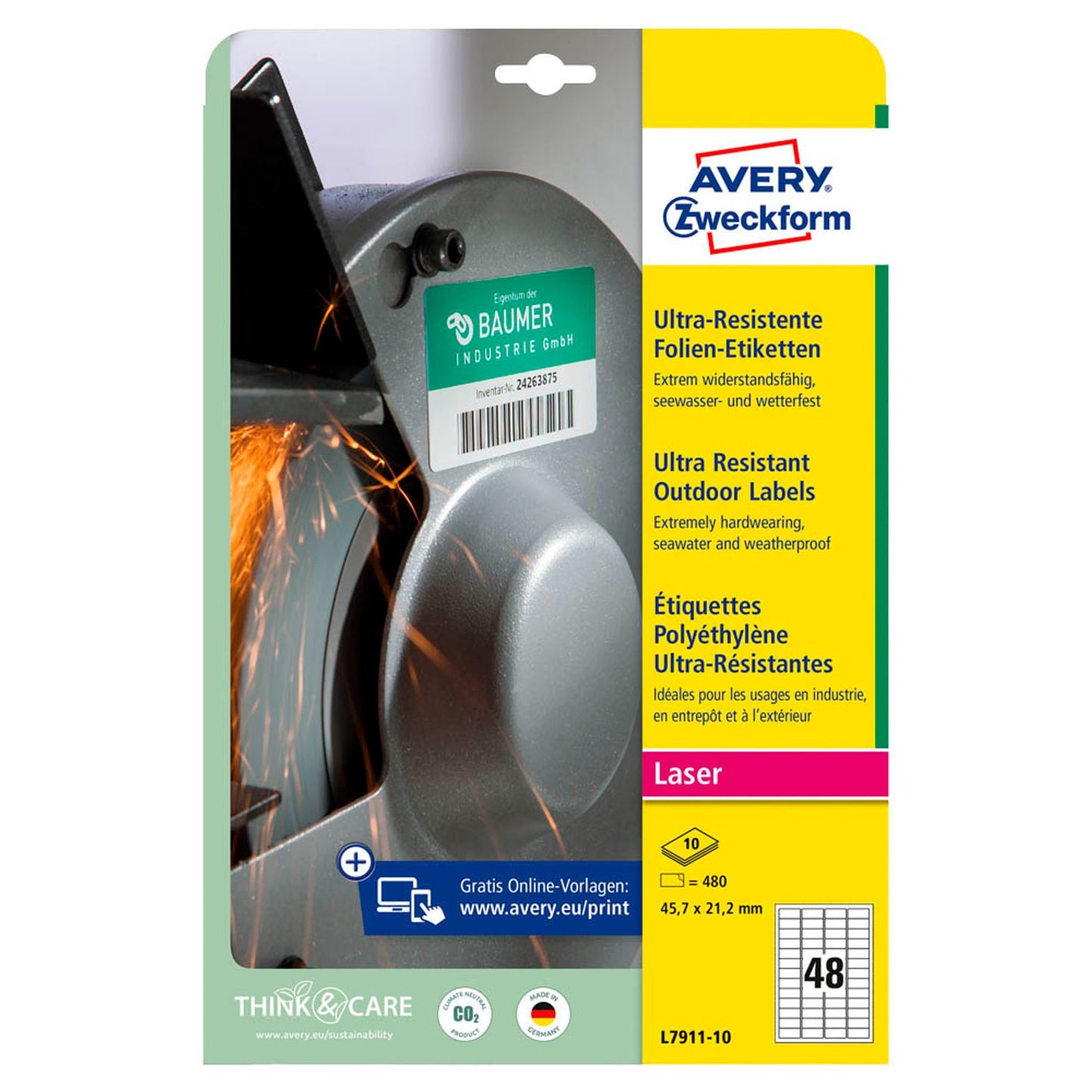AVERY Zweckform resistente Folienetiketten weiß 45,7 x 21,2 mm | L7911-10 | 1 Pack = 10 Blatt
