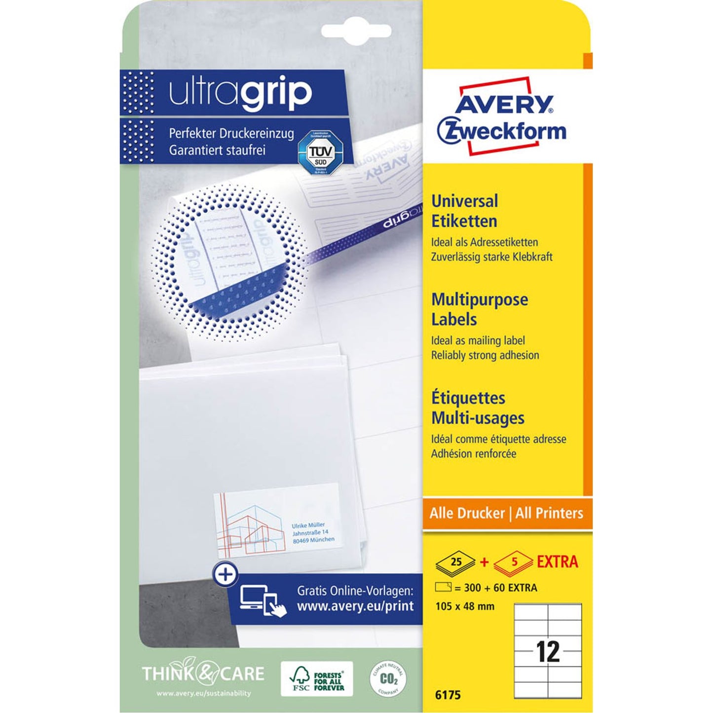 AVERY Zweckform Etiketten weiß 105,0 x 48,0 mm | 6175 | 1 Pack = 30 Blatt