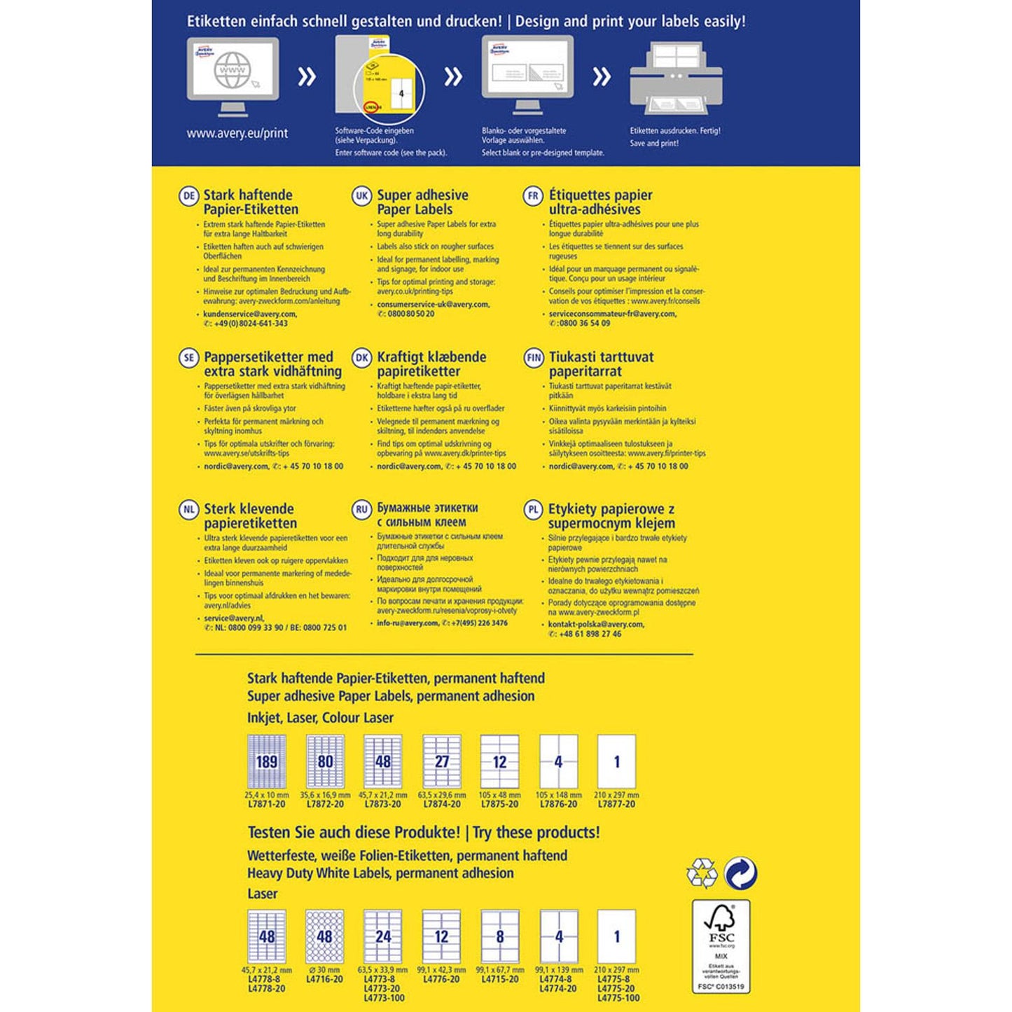 AVERY Zweckform Power-Etiketten weiß 210,0 x 297,0 mm | L7877-20 | 1 Pack = 20 Blatt