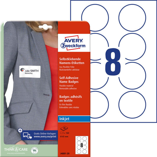AVERY Zweckform Namensetiketten weiß 65,0 x 65,0 mm | L4881-20 | 1 Pack = 20 Blatt