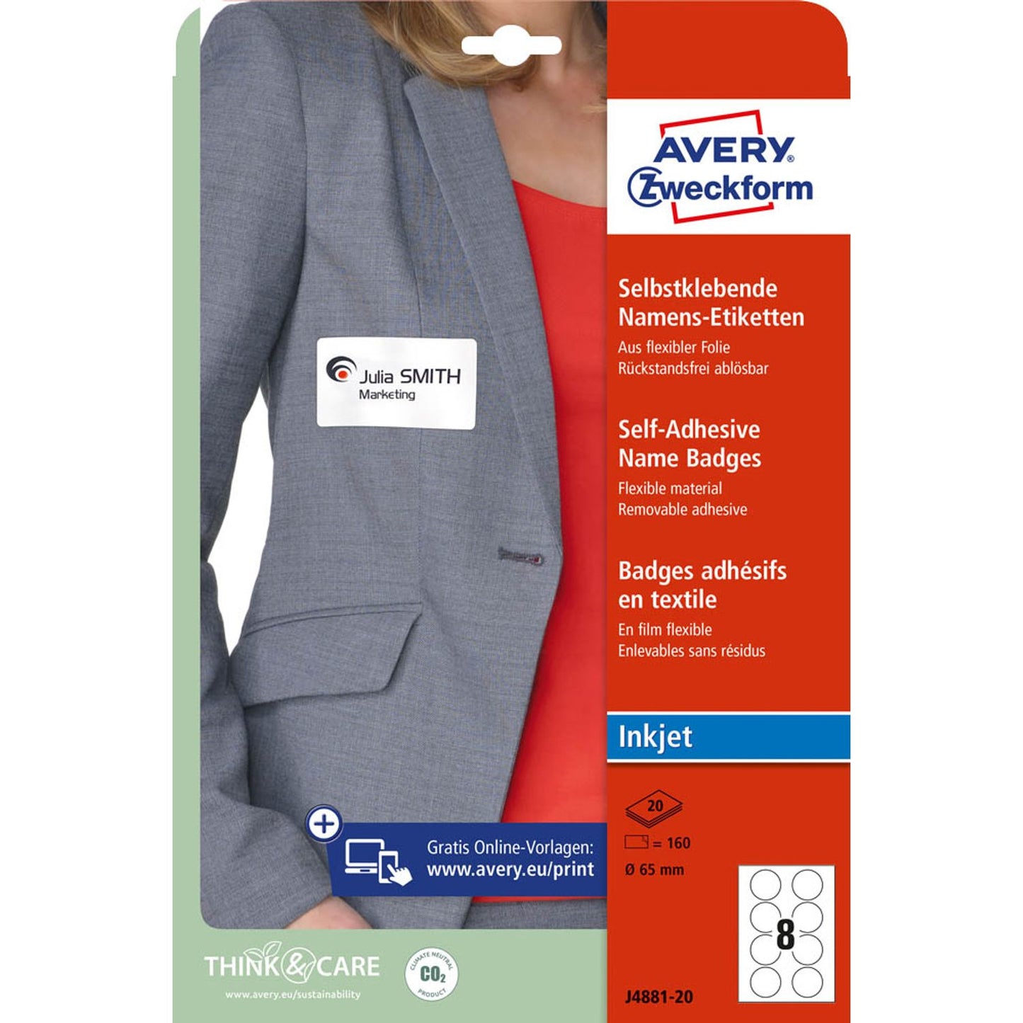 AVERY Zweckform Namensetiketten weiß 65,0 x 65,0 mm | L4881-20 | 1 Pack = 20 Blatt