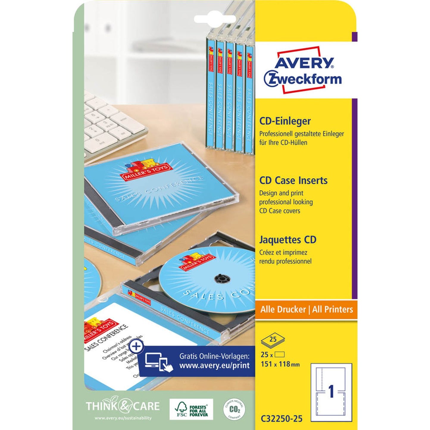 AVERY Zweckform CD-Einleger weiß | C32250-25 | 1 Pack = 25 Sätze