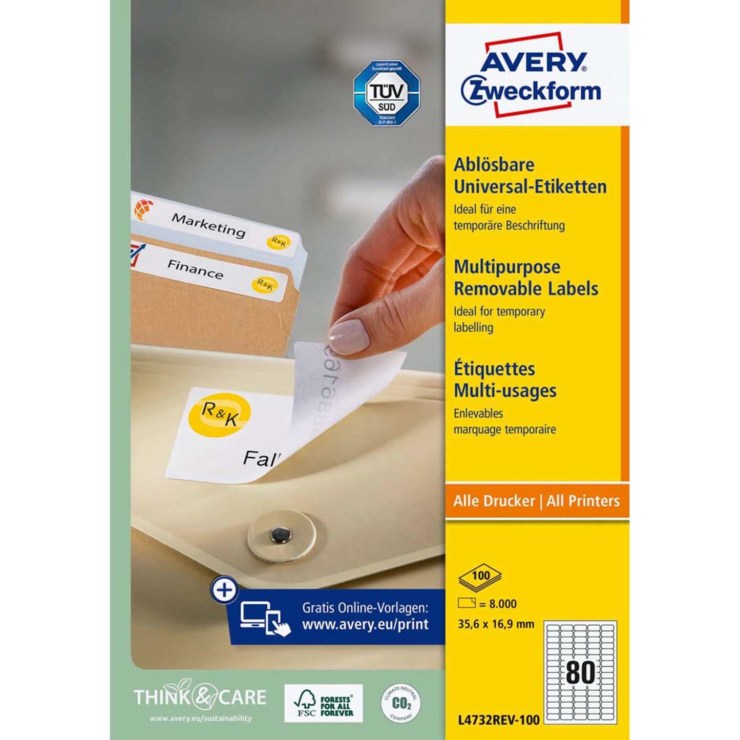AVERY Zweckform Etiketten weiß 35,6 x 16,9 mm | L4732REV-100 | 1 Pack = 100 Blatt