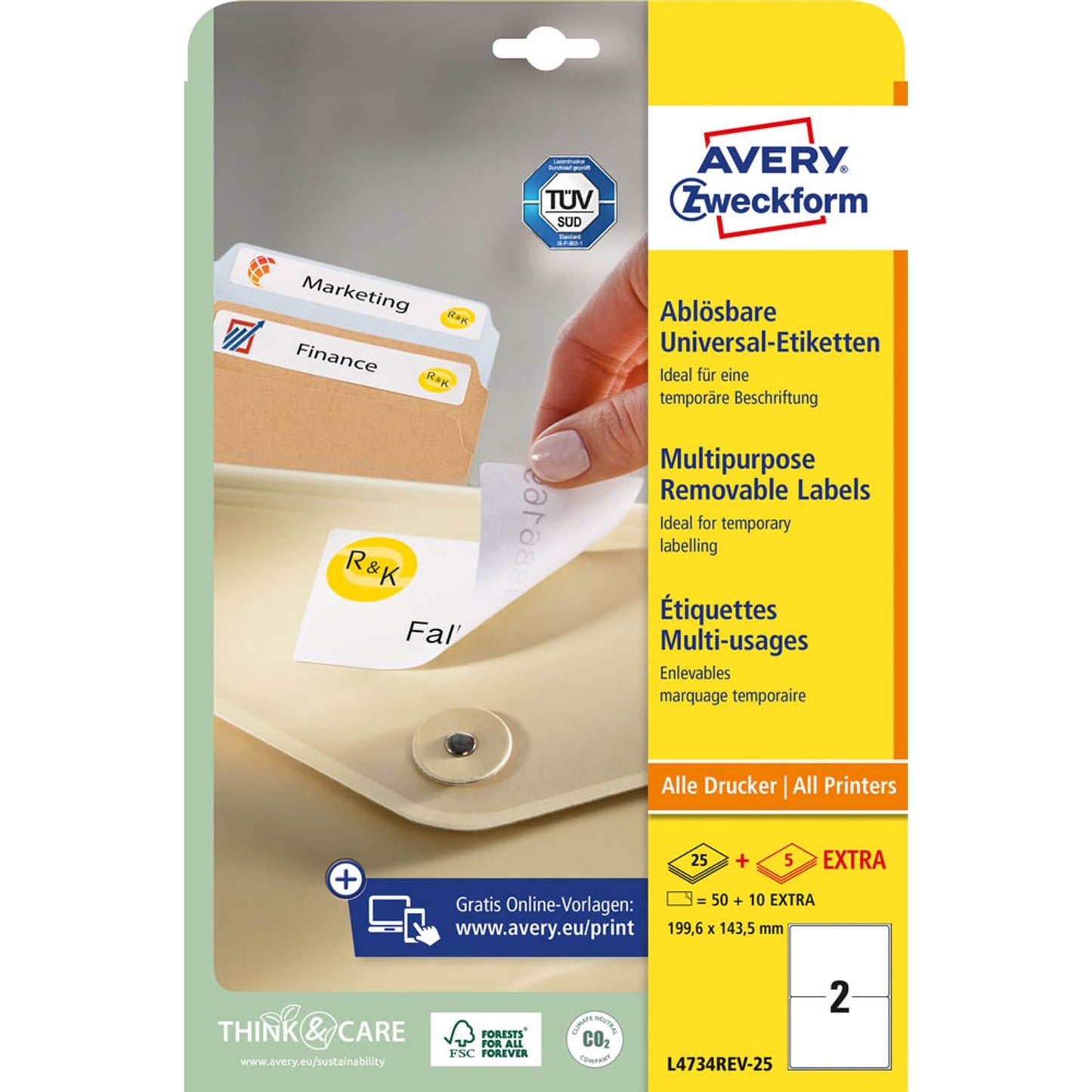 AVERY Zweckform Etiketten weiß 199,6 x 143,5 mm | L4734REV-25 | 1 Pack = 30 Blatt