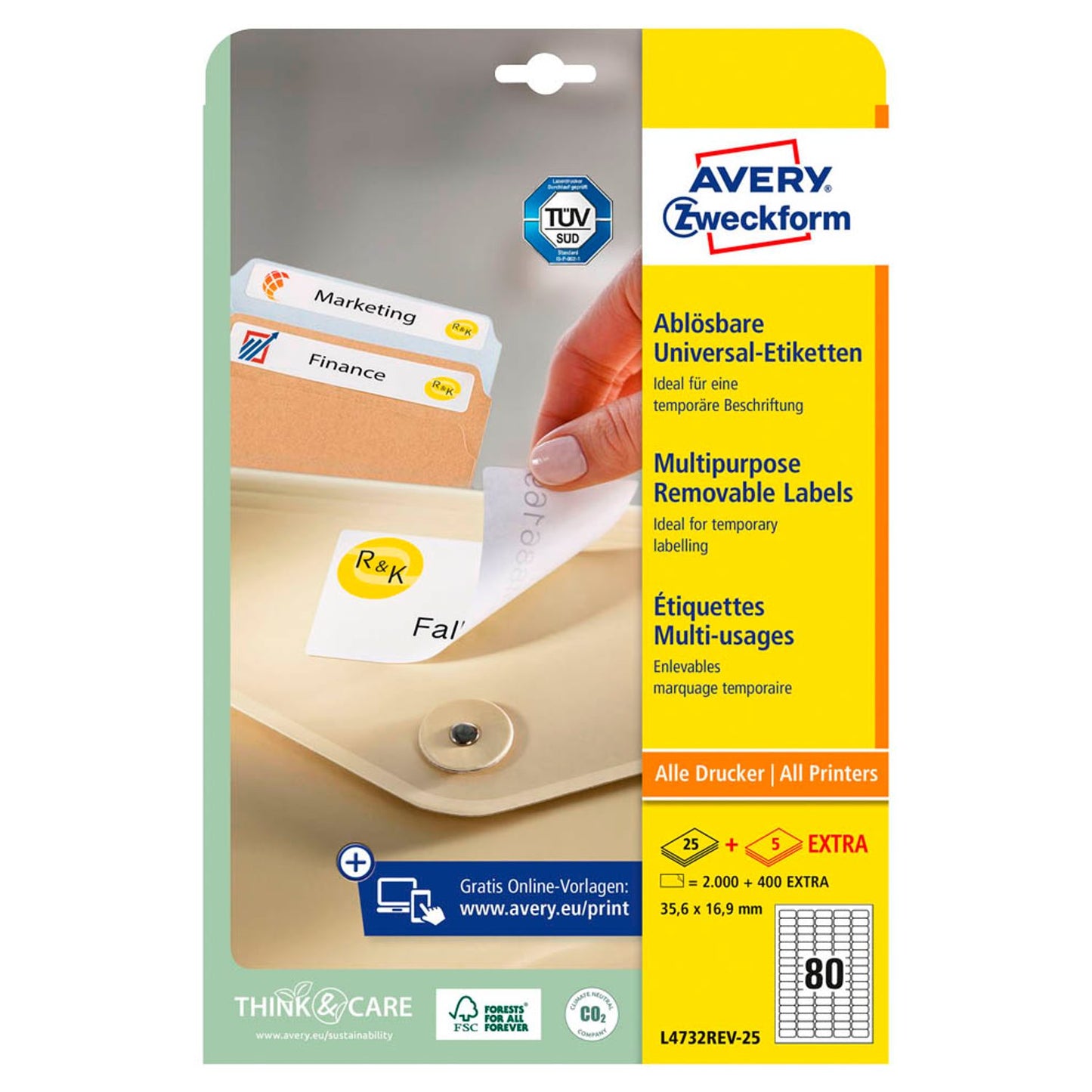 AVERY Zweckform Etiketten weiß 35,6 x 16,9 mm | L4732REV-25 | 1 Pack = 30 Blatt