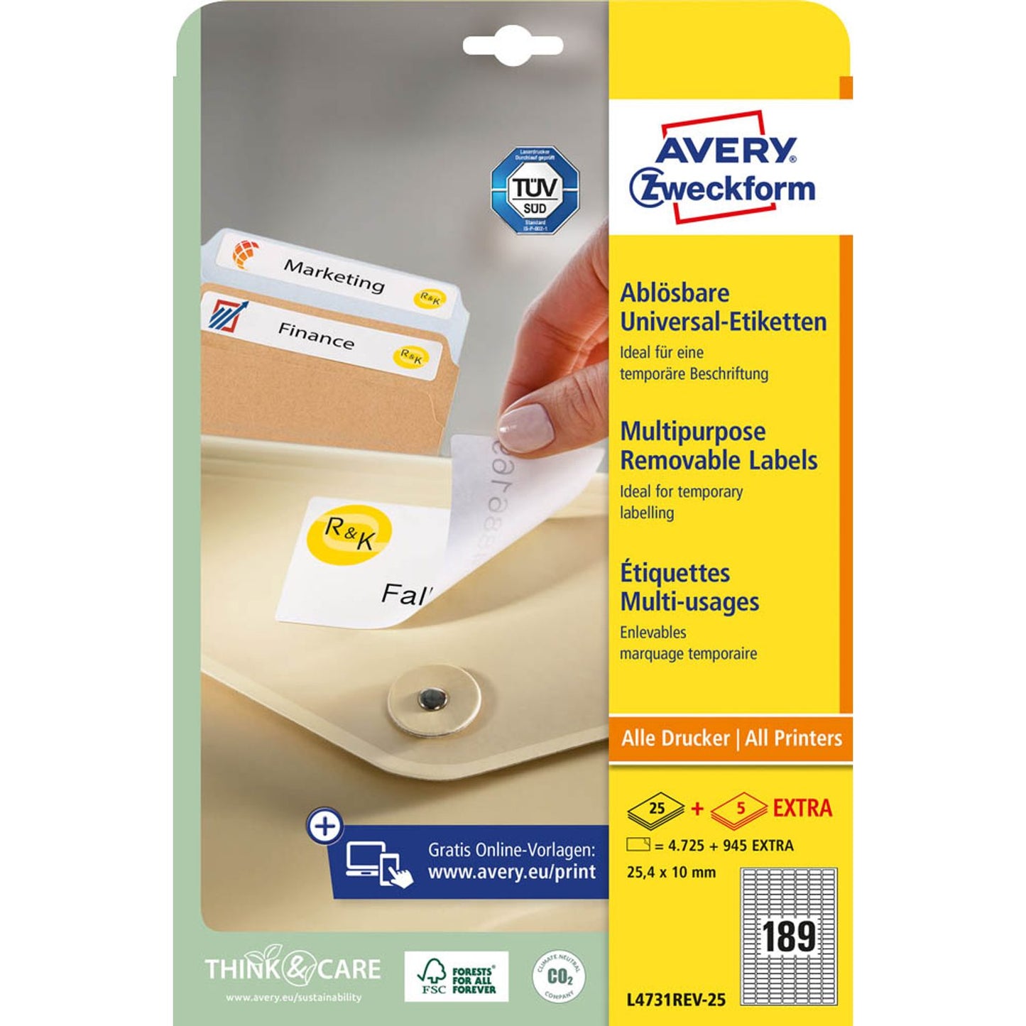 AVERY Zweckform Etiketten weiß 25,4 x 10,0 mm | L4731REV-25 | 1 Pack = 30 Blatt