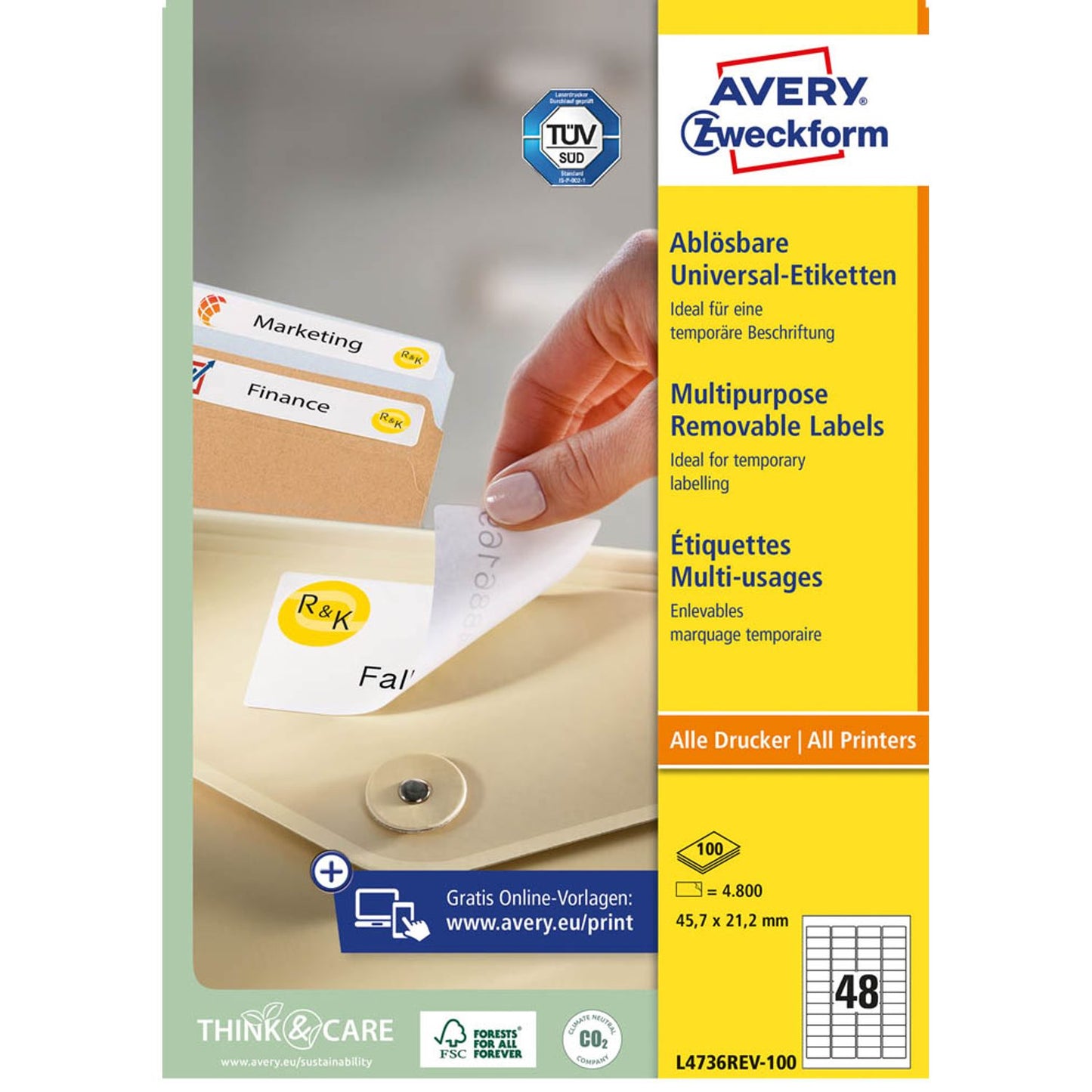 AVERY Zweckform Etiketten weiß 45,7 x 21,2 mm | L4736REV-100 | 1 Pack = 100 Blatt