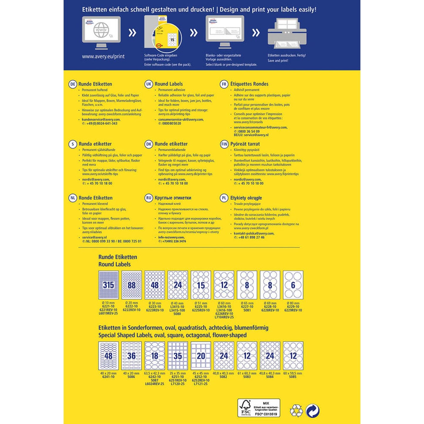 AVERY Zweckform Etiketten weiß 60,0 x 60,0 mm | L3416-10 | 1 Pack = 10 Blatt