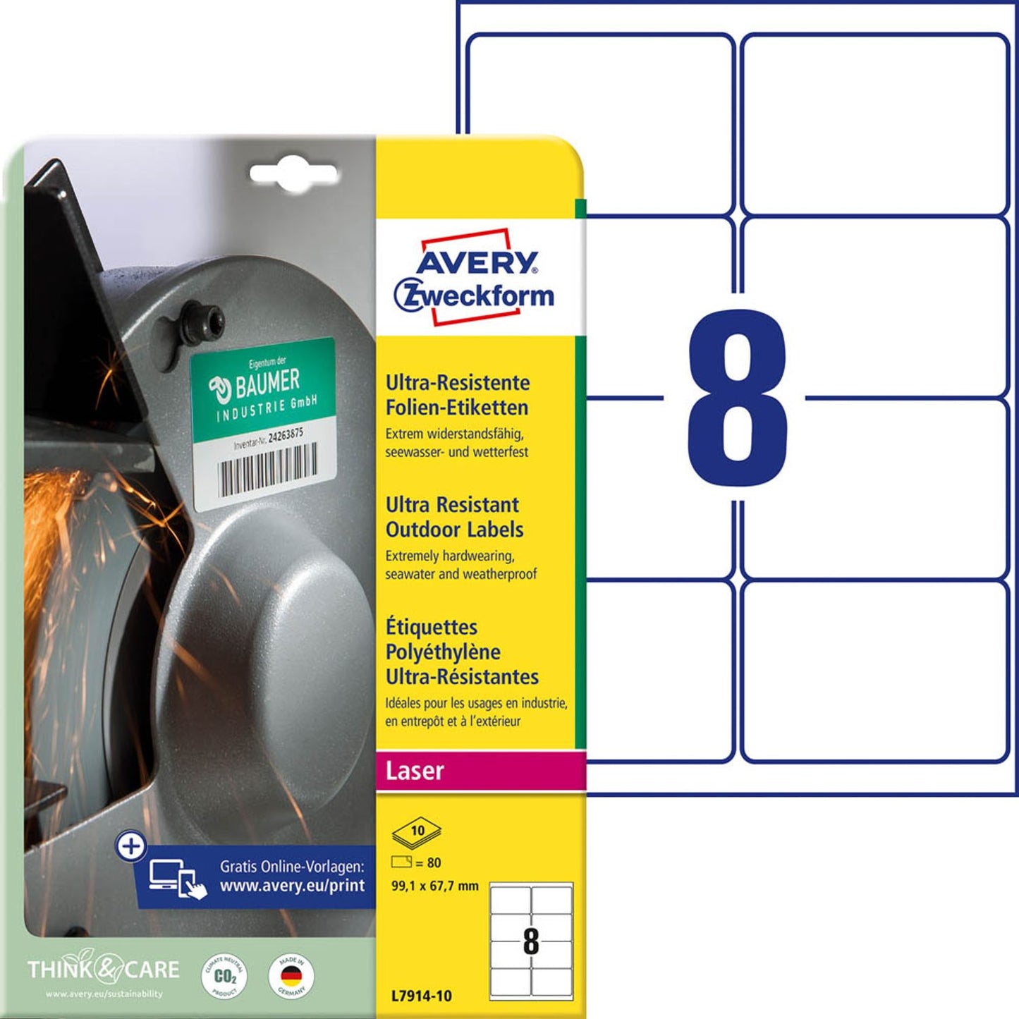 AVERY Zweckform resistente Folienetiketten weiß 99,1 x 67,7 mm | L7914-10 | 1 Pack = 10 Blatt