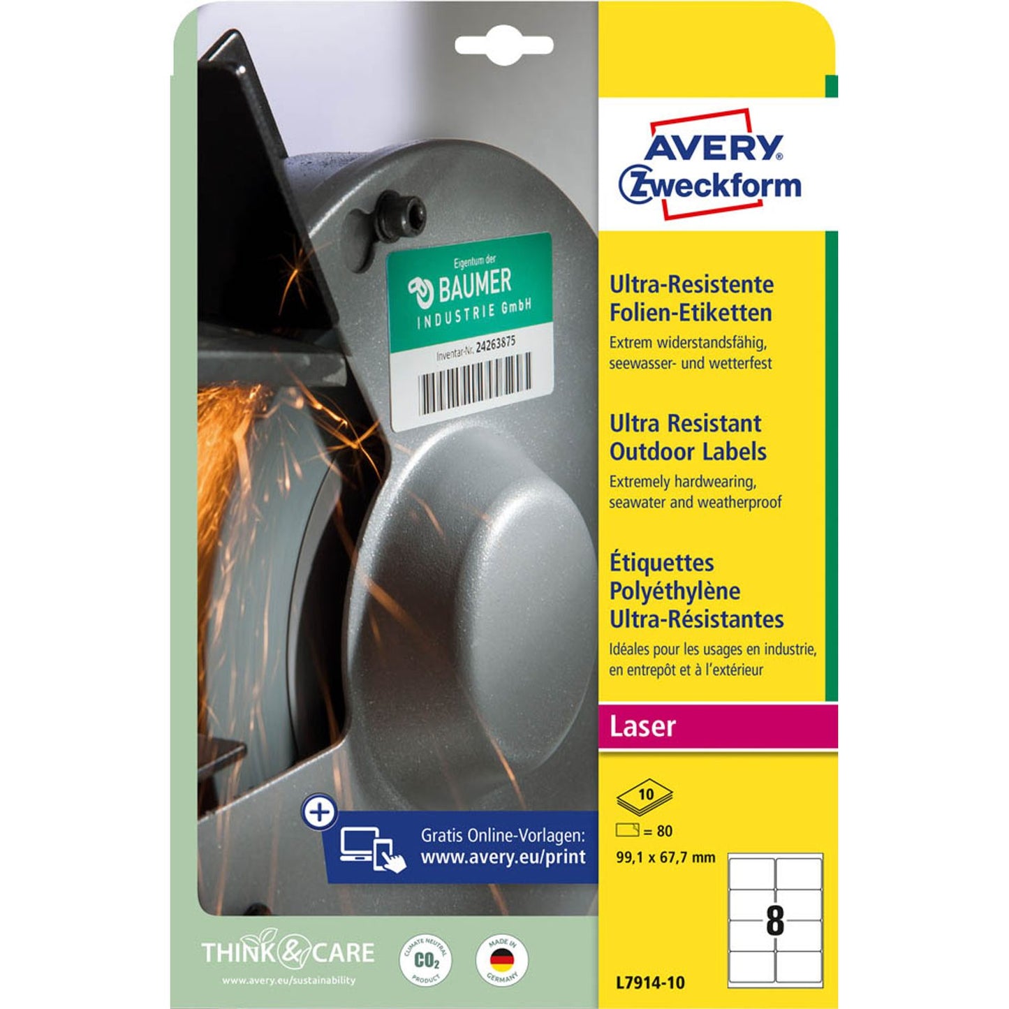 AVERY Zweckform resistente Folienetiketten weiß 99,1 x 67,7 mm | L7914-10 | 1 Pack = 10 Blatt