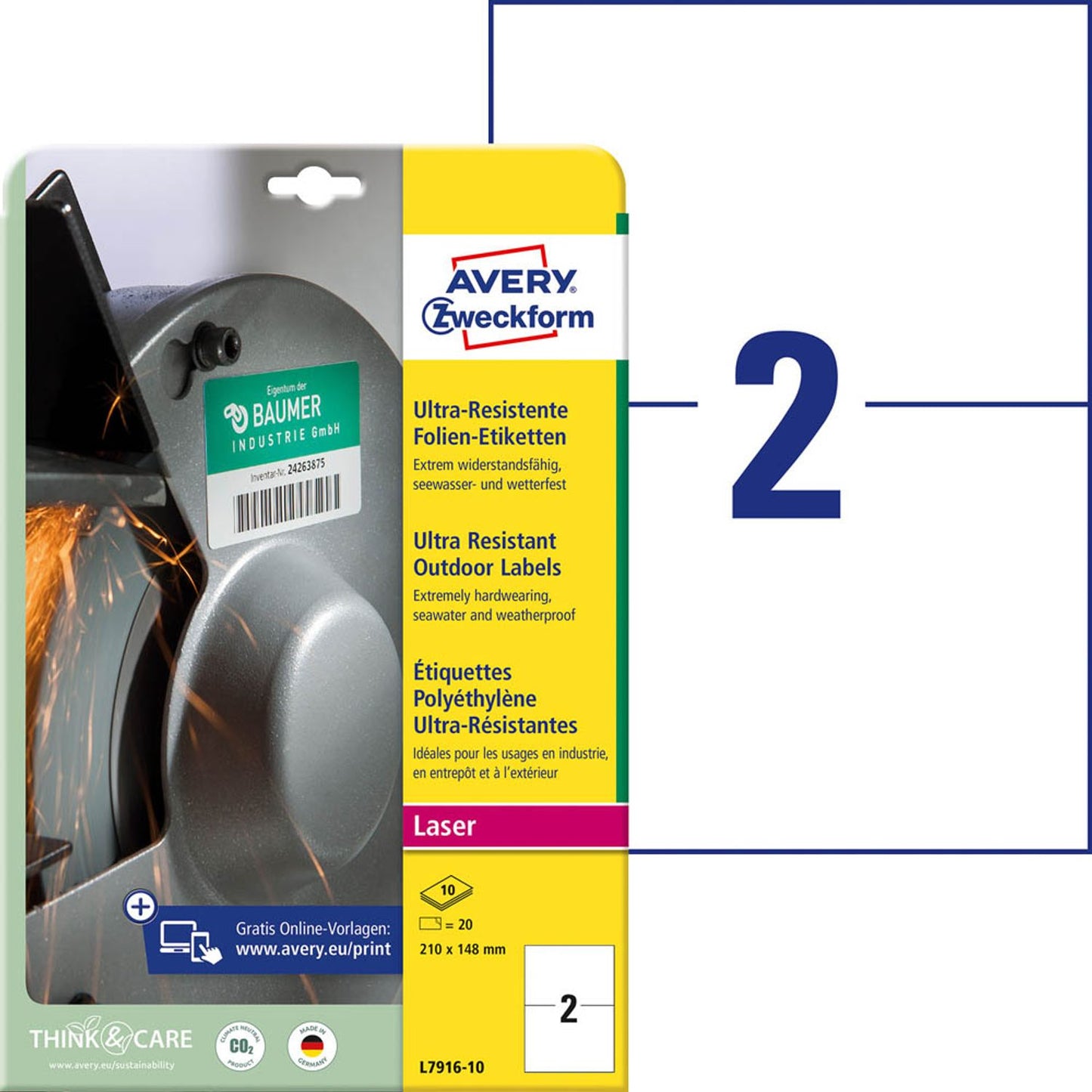 AVERY Zweckform resistente Folienetiketten weiß 210,0 x 148,0 mm | L7916-10 | 1 Pack = 10 Blatt