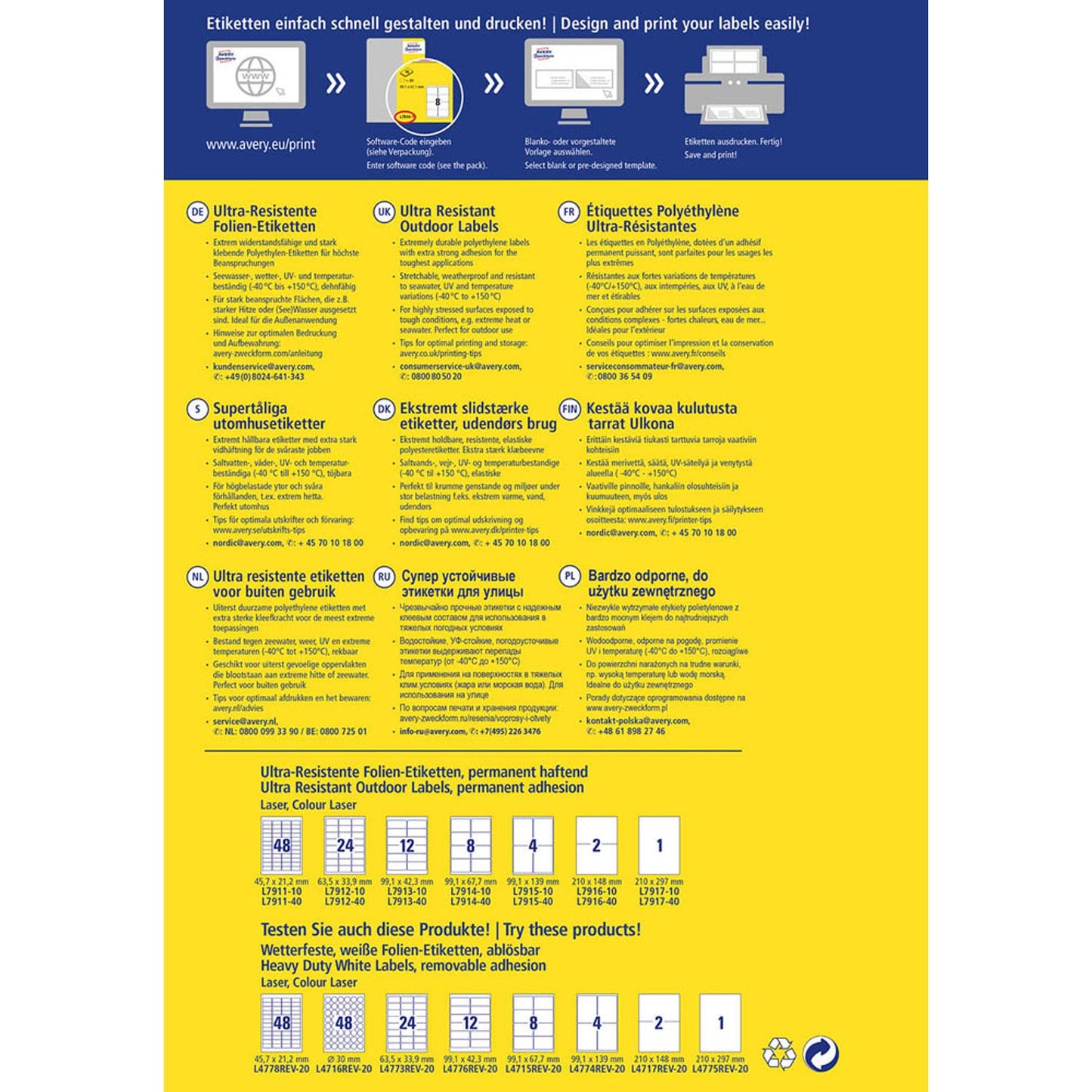AVERY Zweckform resistente Folienetiketten weiß 210,0 x 148,0 mm | L7916-10 | 1 Pack = 10 Blatt