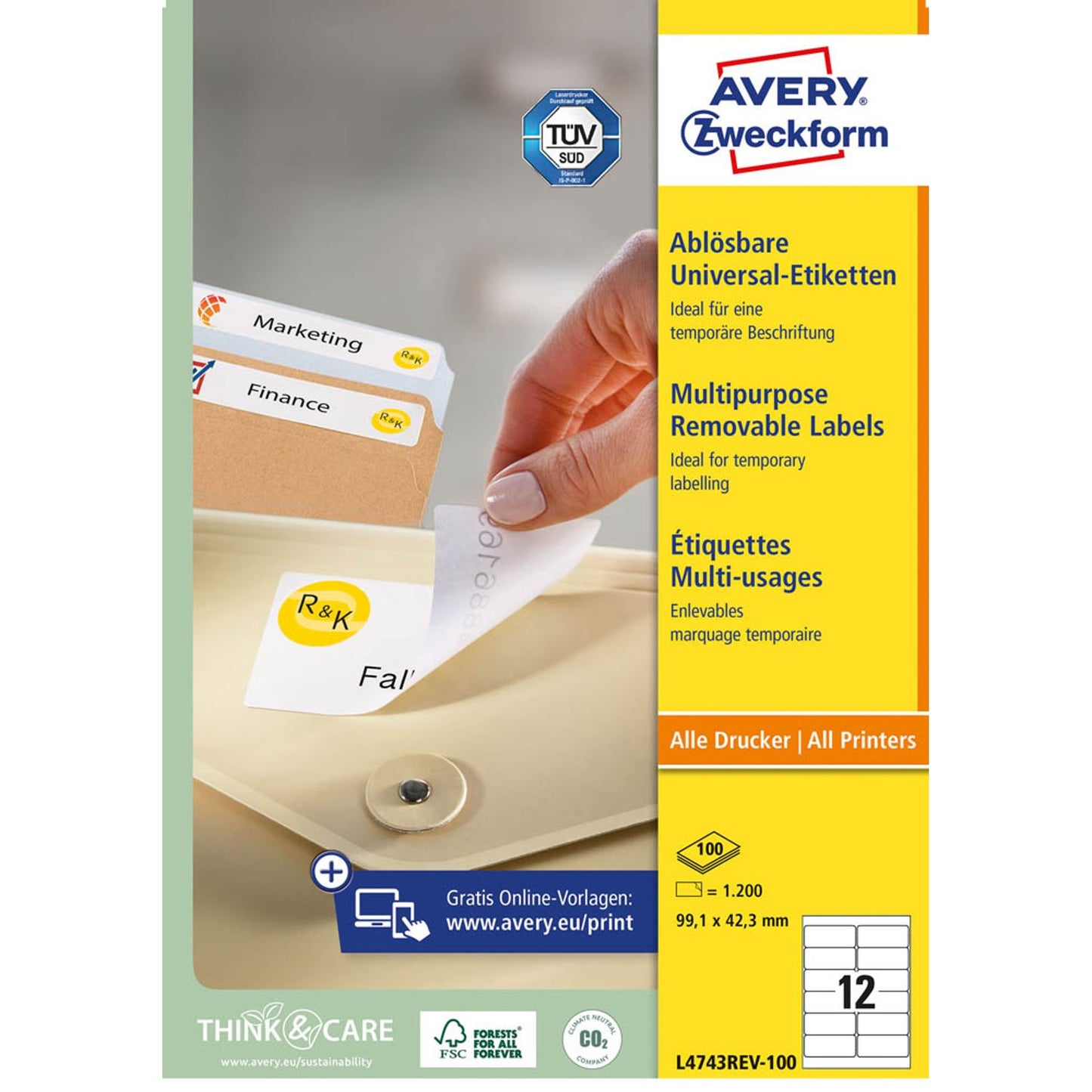 AVERY Zweckform Etiketten weiß 99,1 x 42,3 mm | L4743REV-100 | 1 Pack = 100 Blatt