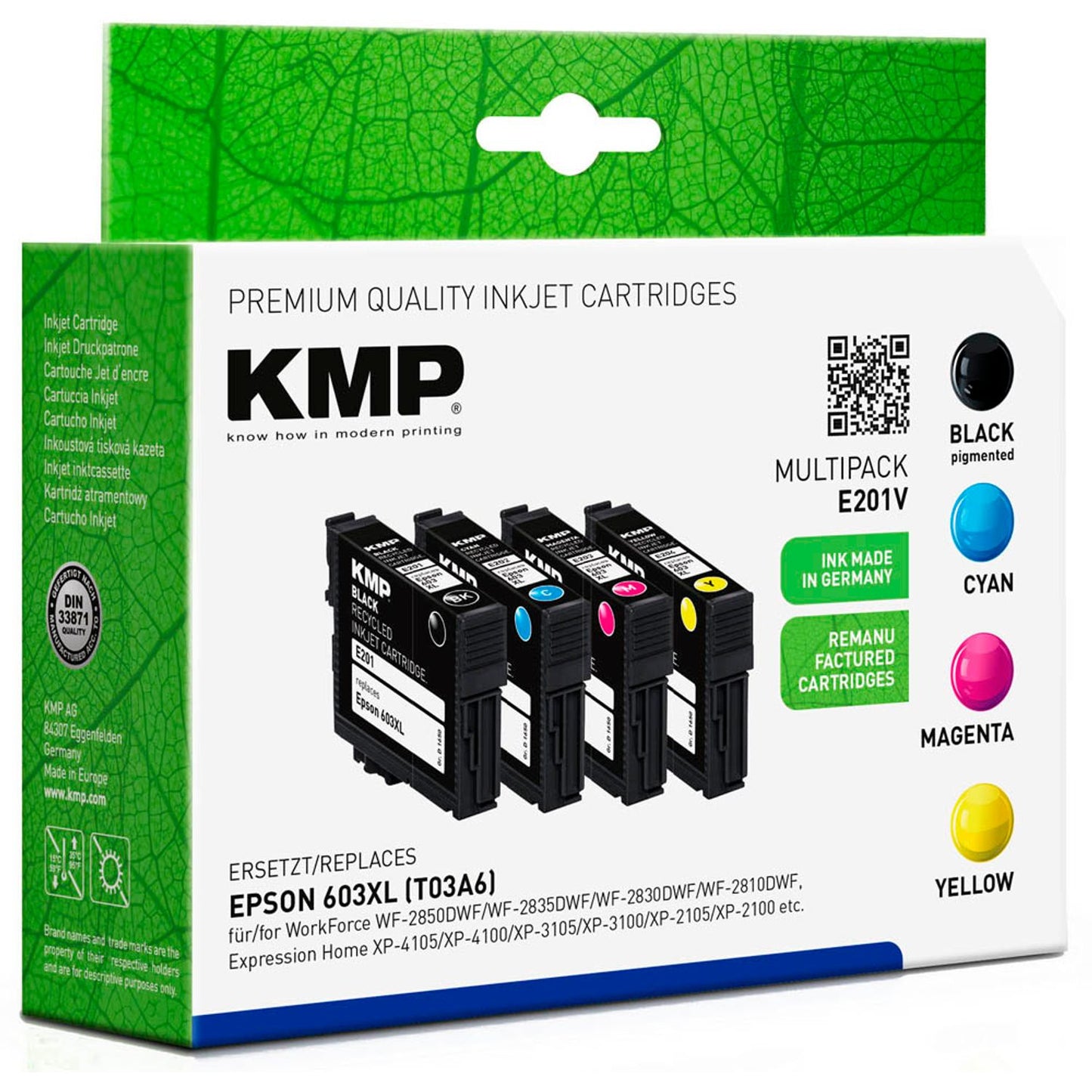 KMP E201V schwarz, cyan, magenta, gelb Druckerpatronen kompatibel zu EPSON 603XL (T03A6), 4er-Set | 1650,4005 | 1 Pack = 4 St.