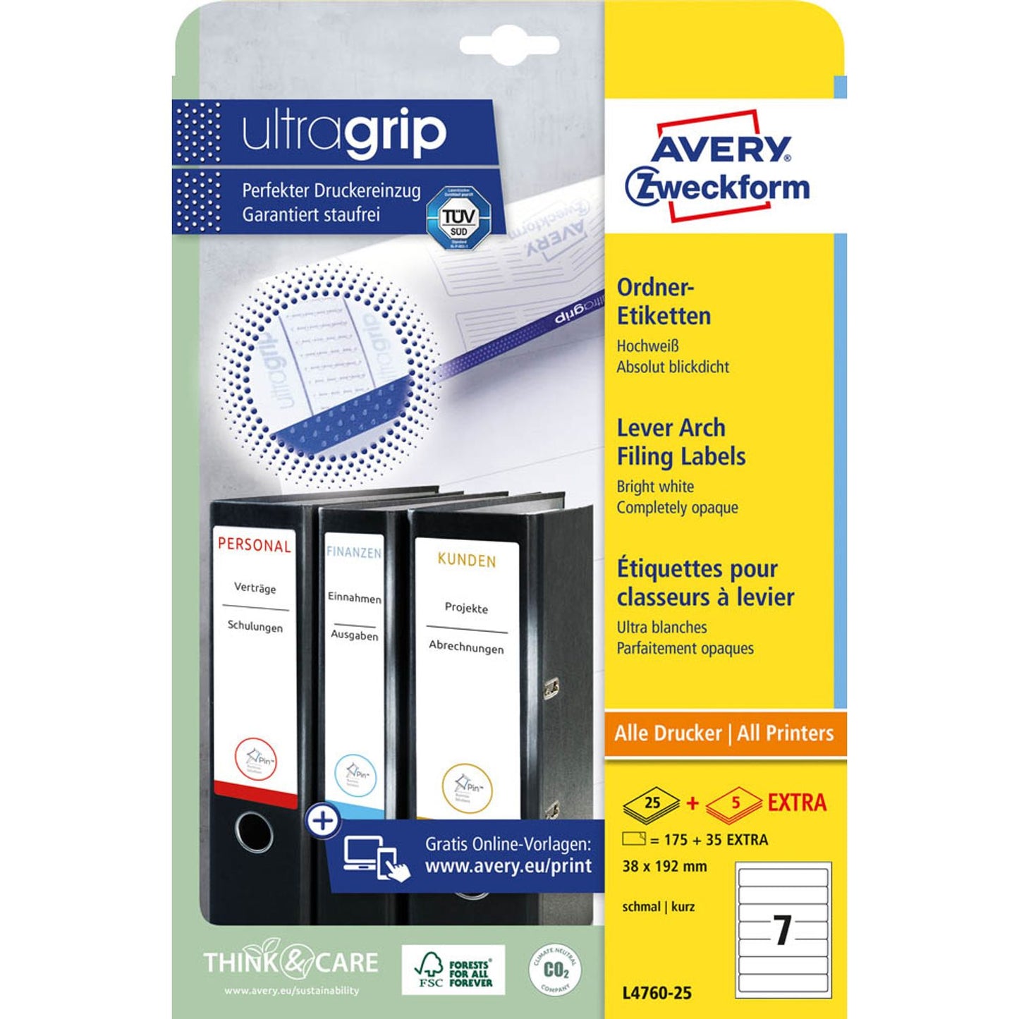 AVERY Zweckform Ordneretiketten weiß | L4760-100 | 1 Pack = 100 Blatt