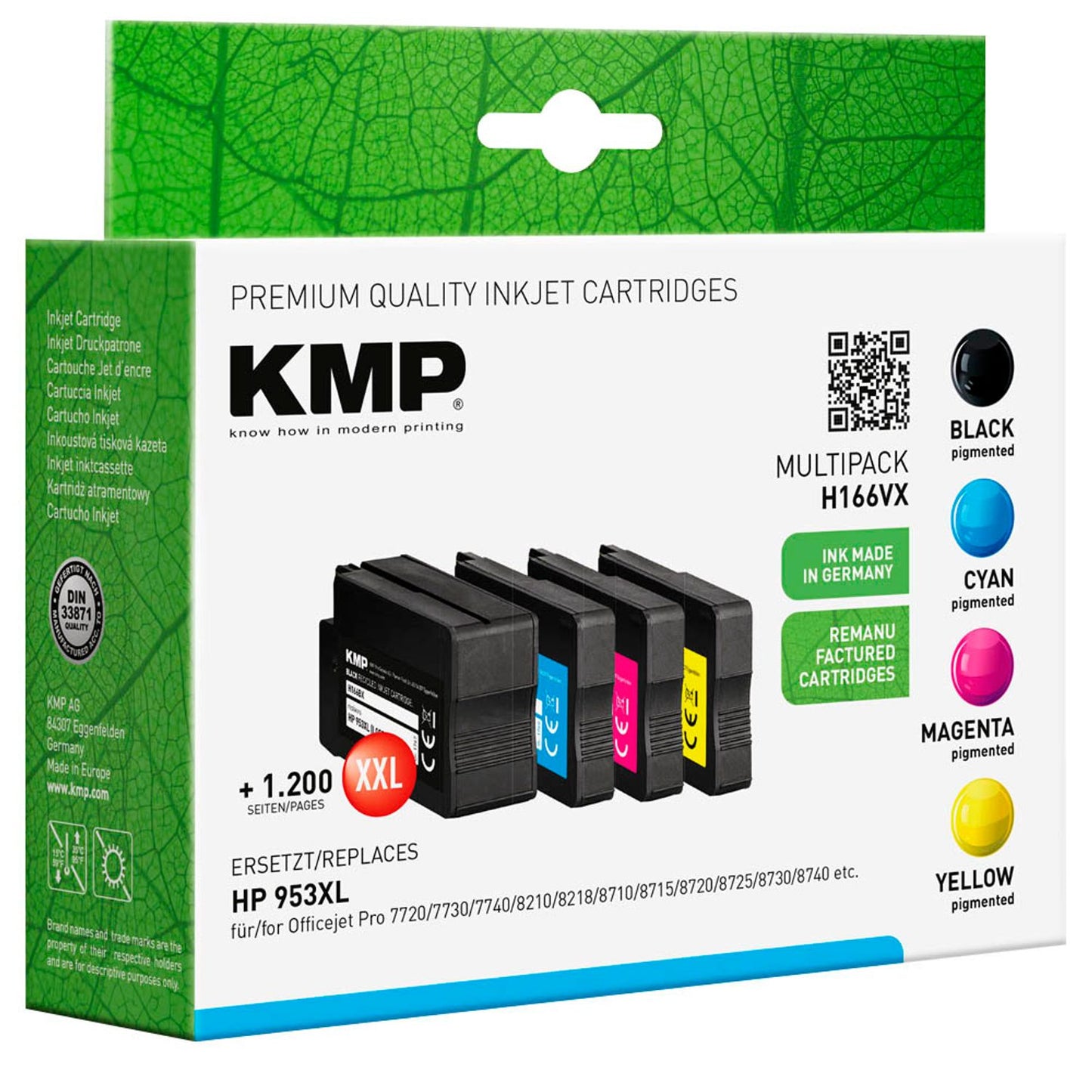 KMP H166VX schwarz, cyan, magenta, gelb Druckerpatronen kompatibel zu HP 953XL (3HZ52AE), 4er-Set | 1747,4005 | 1 Pack = 4 St.