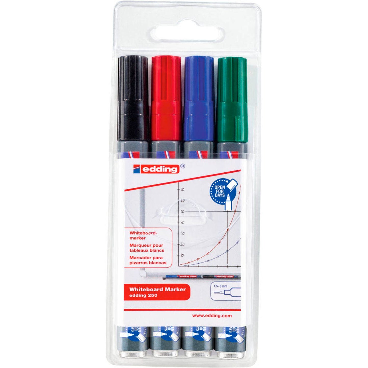 edding 250 Whiteboard-Marker farbsortiert 1,5 - 3,0 mm | 4-250-4-2 | 1 Pack = 4 St.