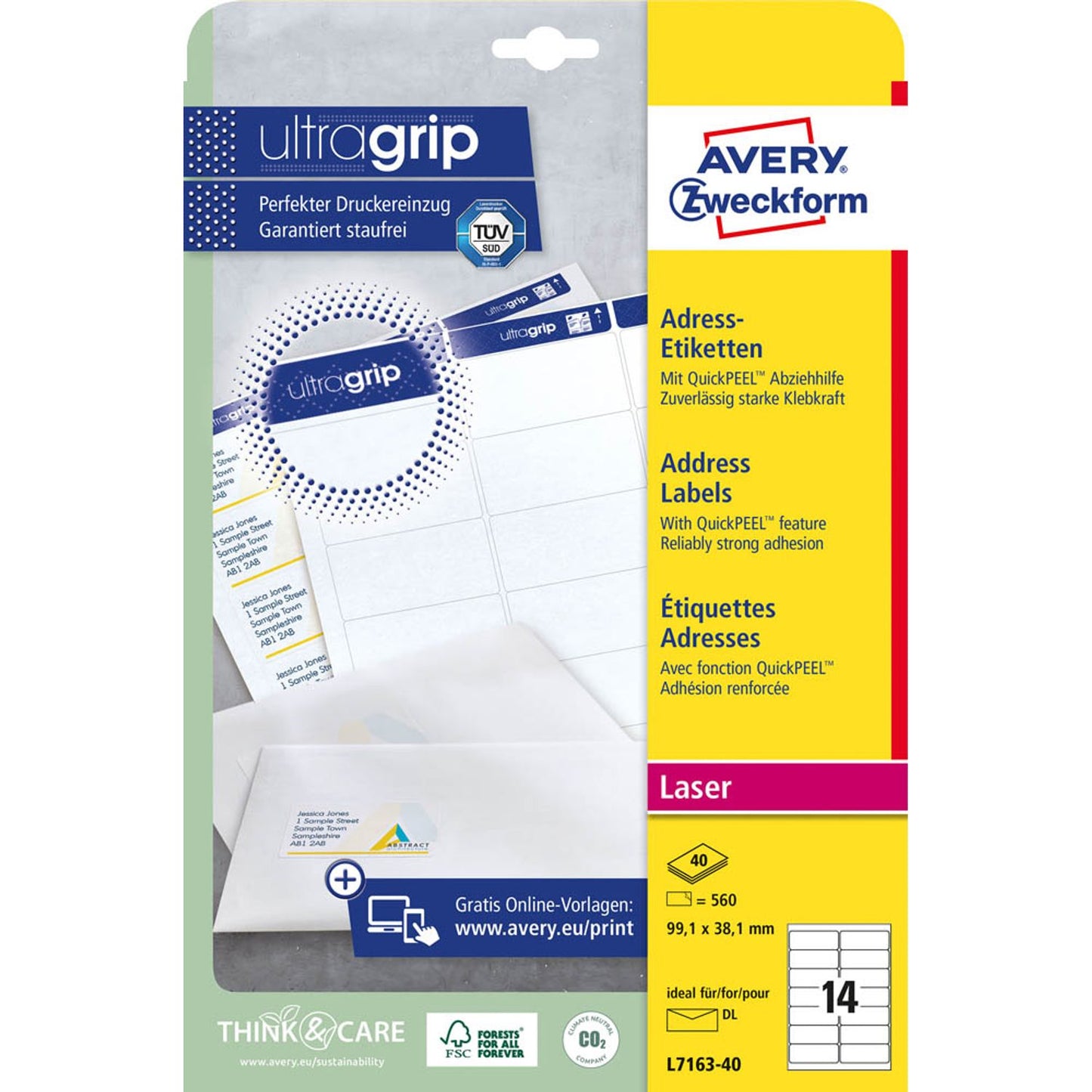 AVERY Zweckform Adressetiketten weiß 99,1 x 38,1 mm | L7163-40 | 1 Pack = 40 Blatt
