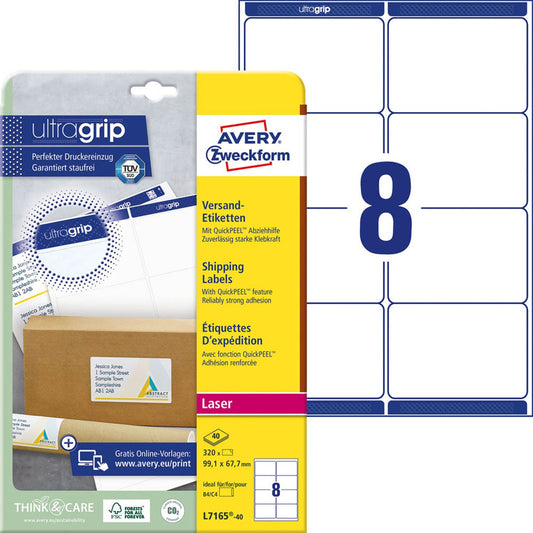 AVERY Zweckform Versandetiketten weiß 99,1 x 67,7 mm | L7165-40 | 1 Pack = 40 Blatt