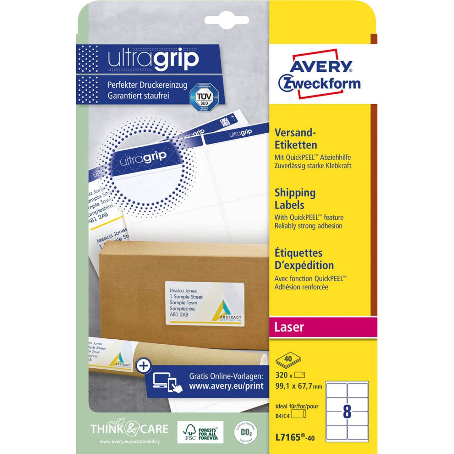 AVERY Zweckform Versandetiketten weiß 99,1 x 67,7 mm | L7165-40 | 1 Pack = 40 Blatt