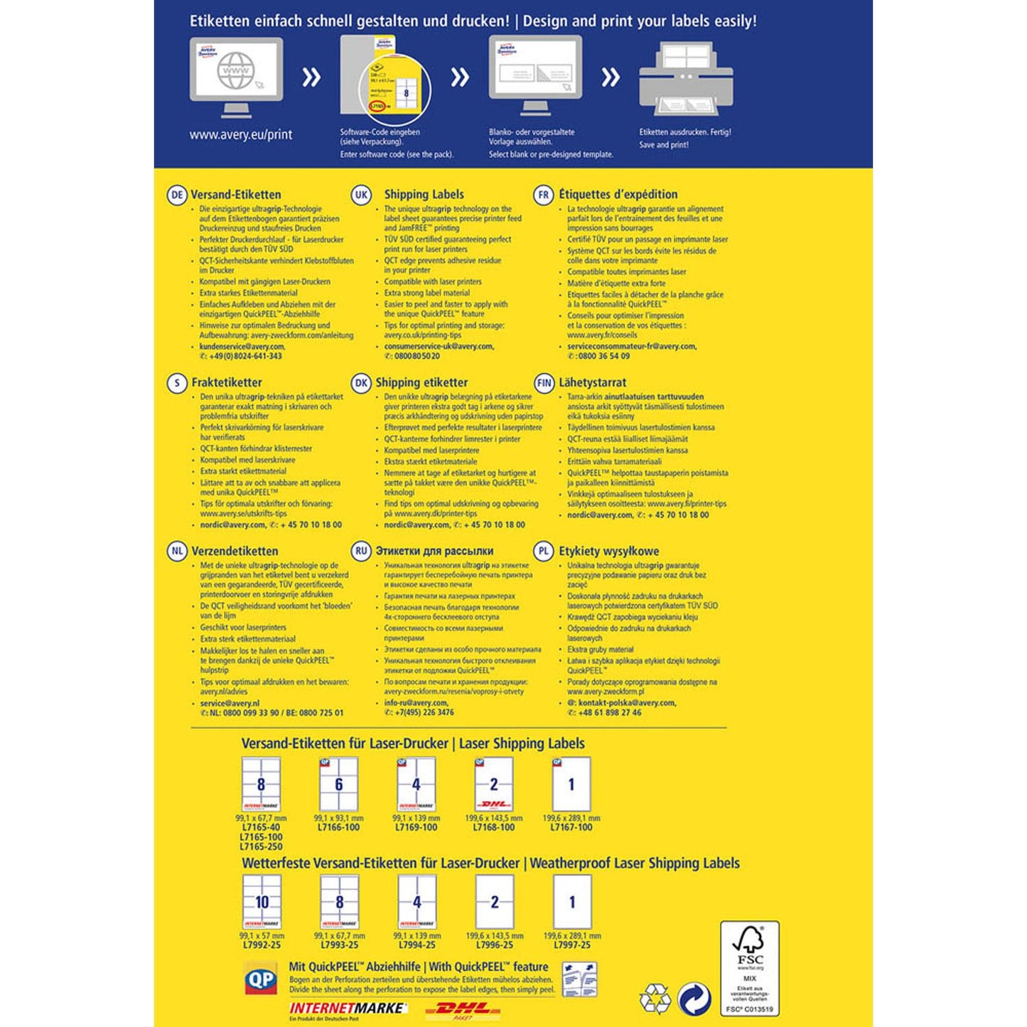 AVERY Zweckform Versandetiketten weiß 99,1 x 67,7 mm | L7165-40 | 1 Pack = 40 Blatt