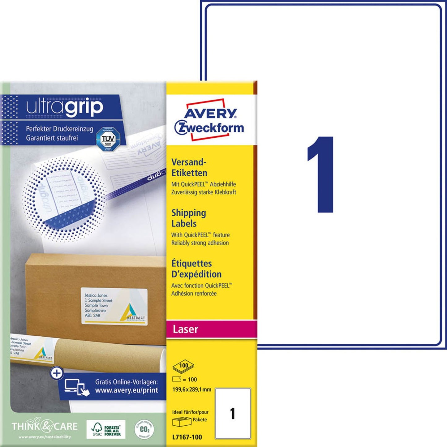 AVERY Zweckform Versandetiketten weiß 199,6 x 289,1 mm | L7167-100 | 1 Pack = 100 Blatt