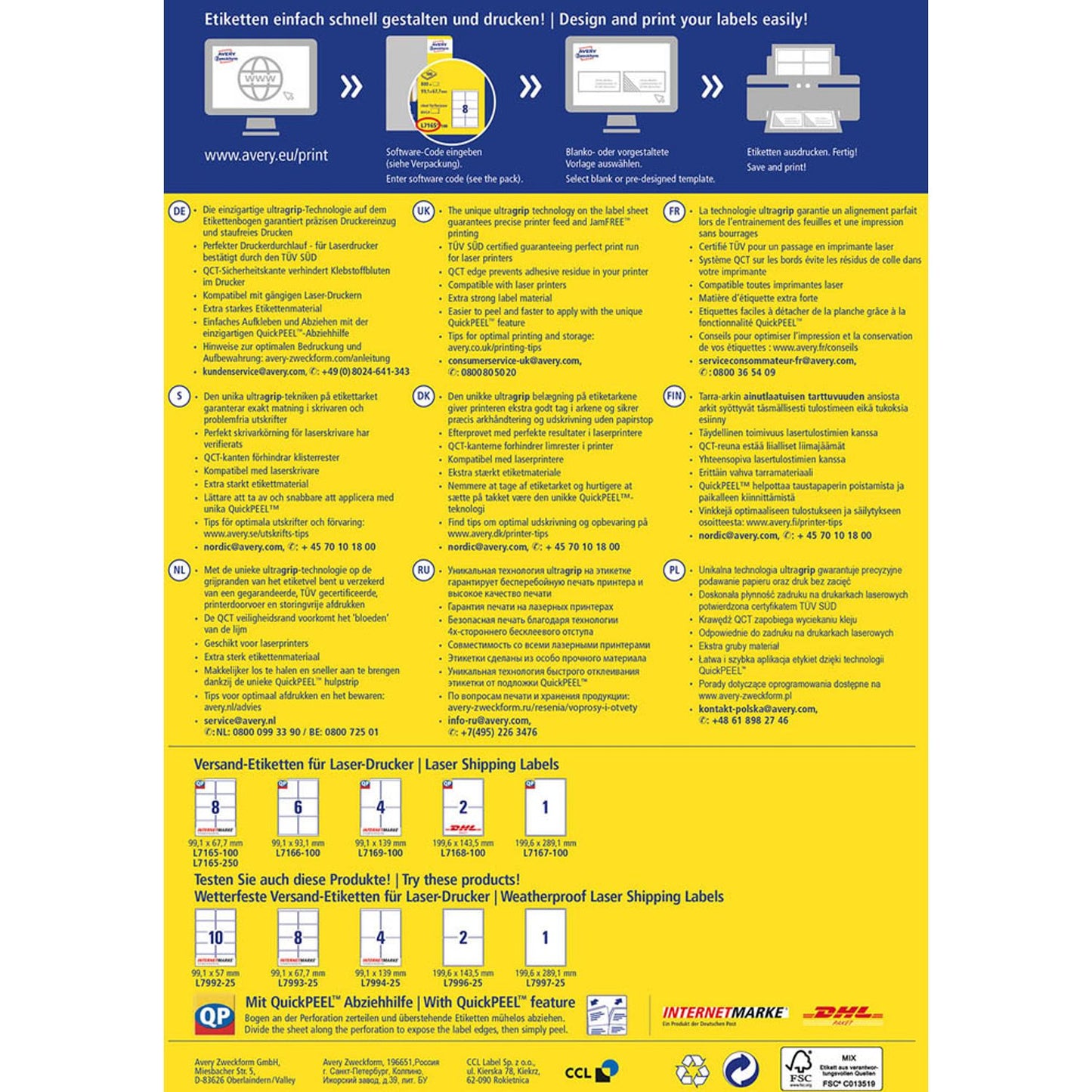 AVERY Zweckform Versandetiketten weiß 199,6 x 289,1 mm | L7167-100 | 1 Pack = 100 Blatt