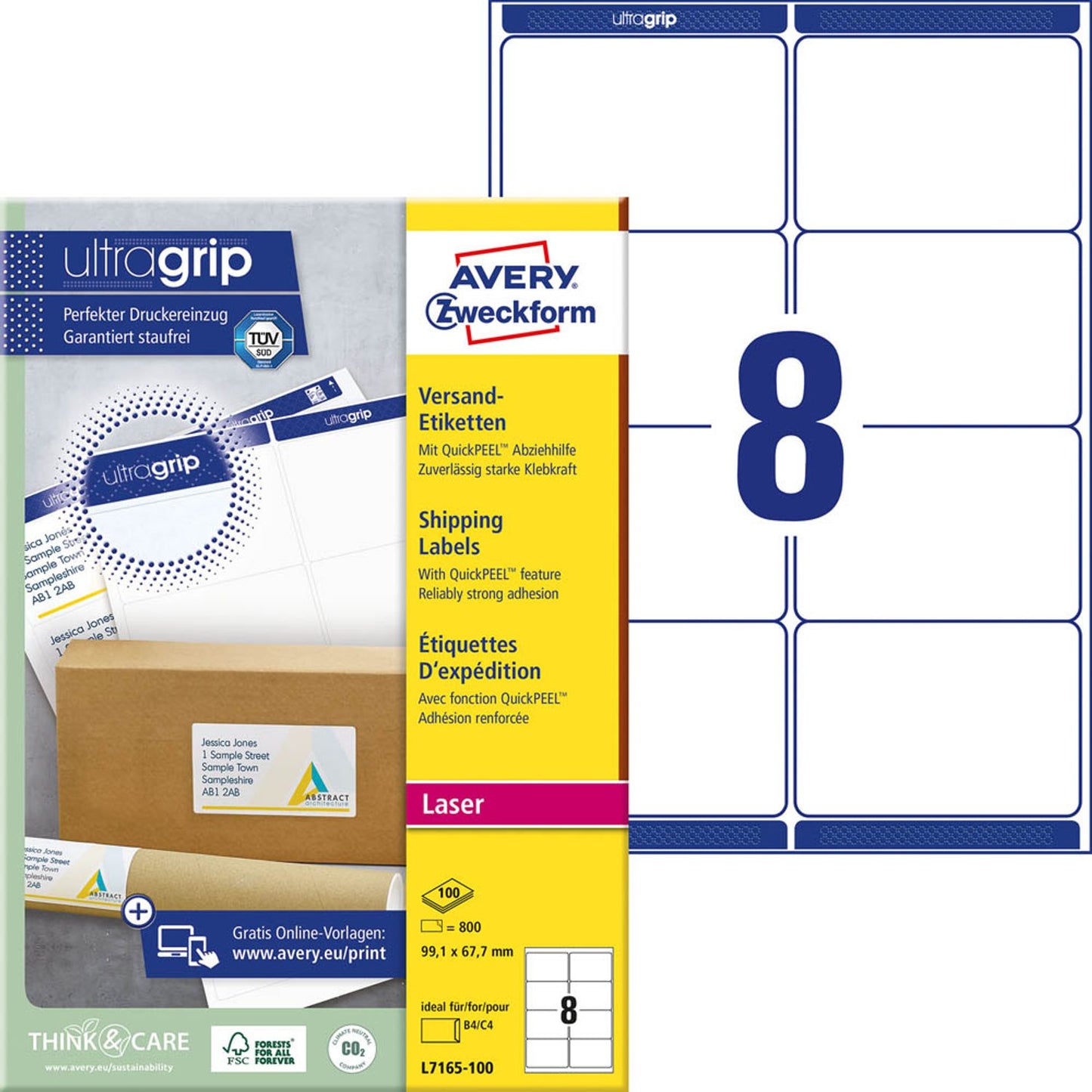 AVERY Zweckform Versandetiketten weiß 99,1 x 67,7 mm | L7165-100 | 1 Pack = 100 Blatt