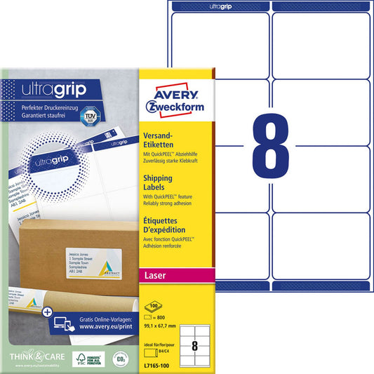AVERY Zweckform Versandetiketten weiß 99,1 x 67,7 mm | L7165-100 | 1 Pack = 100 Blatt