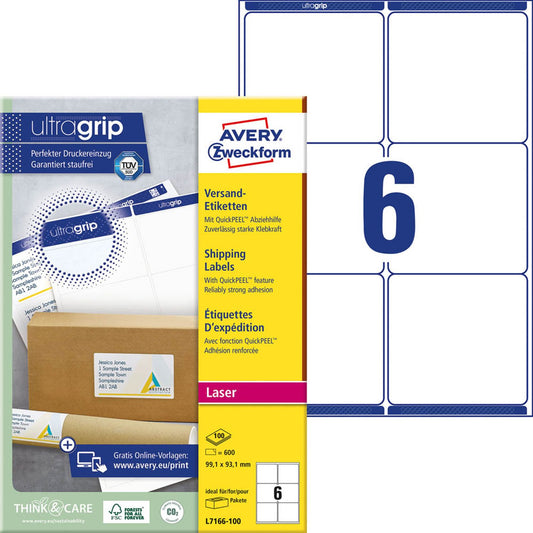 AVERY Zweckform Versandetiketten weiß 99,1 x 93,1 mm | L7166-100 | 1 Pack = 100 Blatt