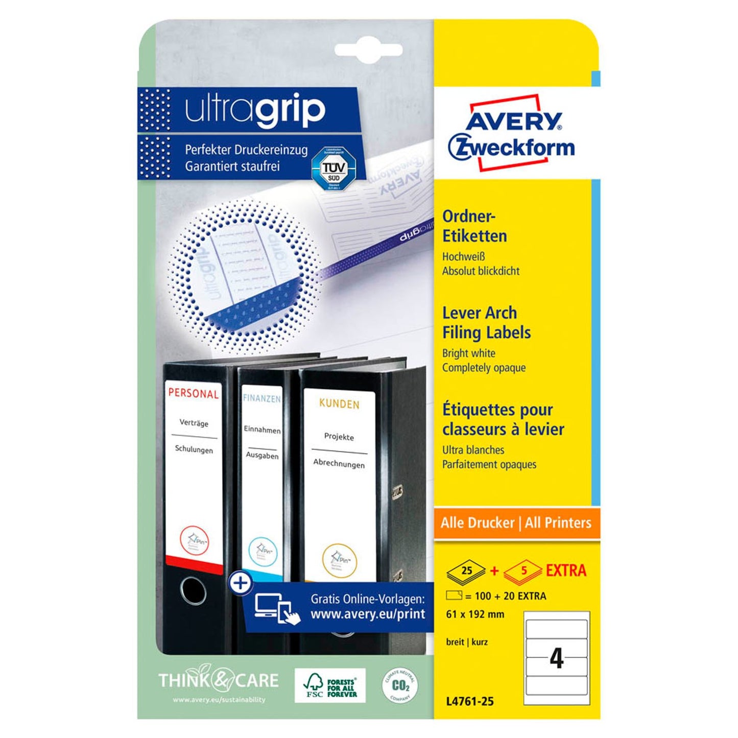 AVERY Zweckform Ordneretiketten weiß | L4761-100 | 1 Pack = 100 Blatt