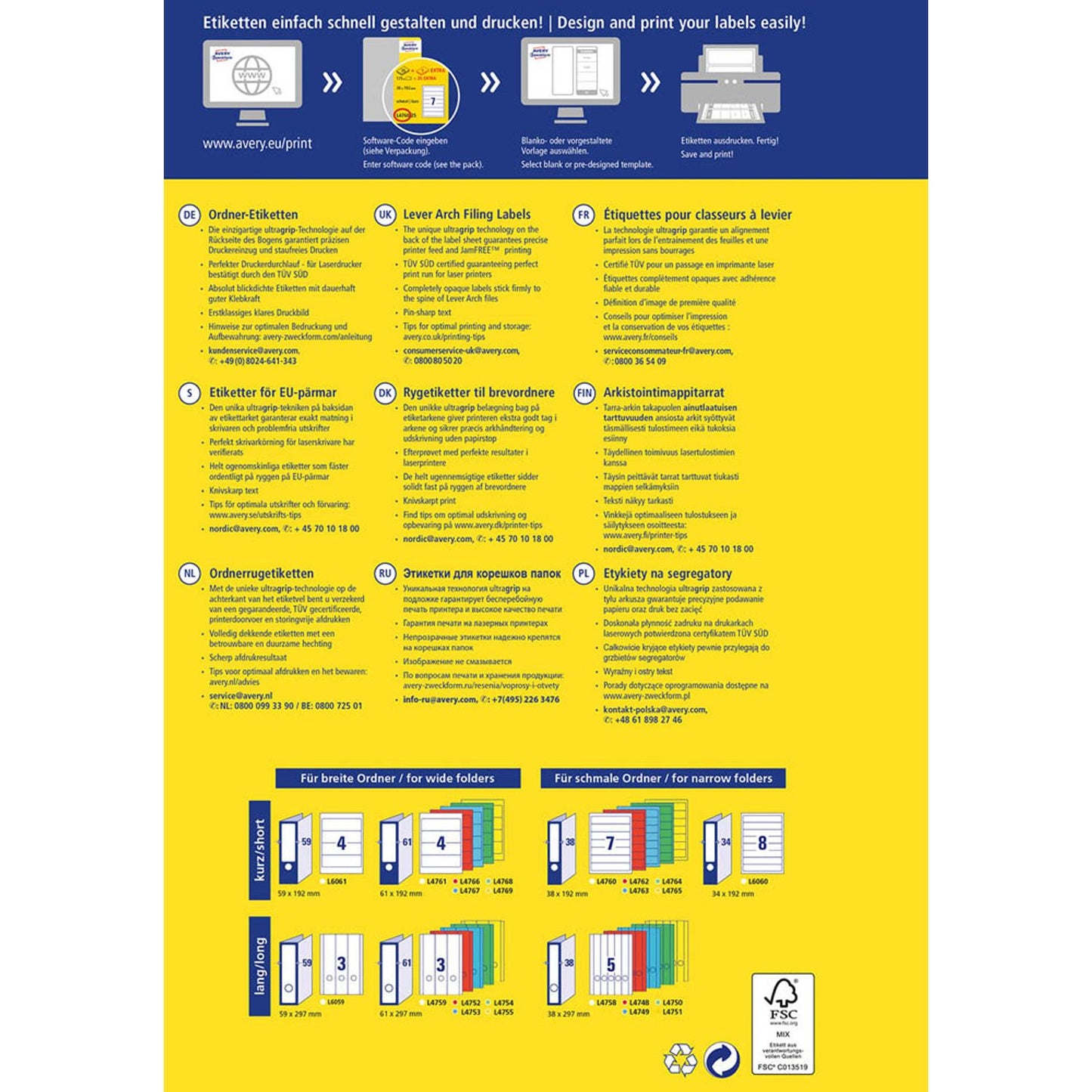 AVERY Zweckform Ordneretiketten weiß | L6061-25 | 1 Pack = 30 Blatt