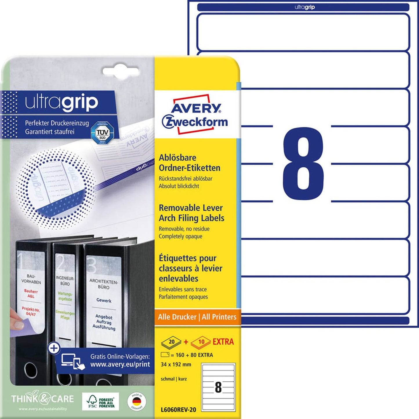 AVERY Zweckform Ordneretiketten weiß | L6060REV-20 | 1 Pack = 30 Blatt