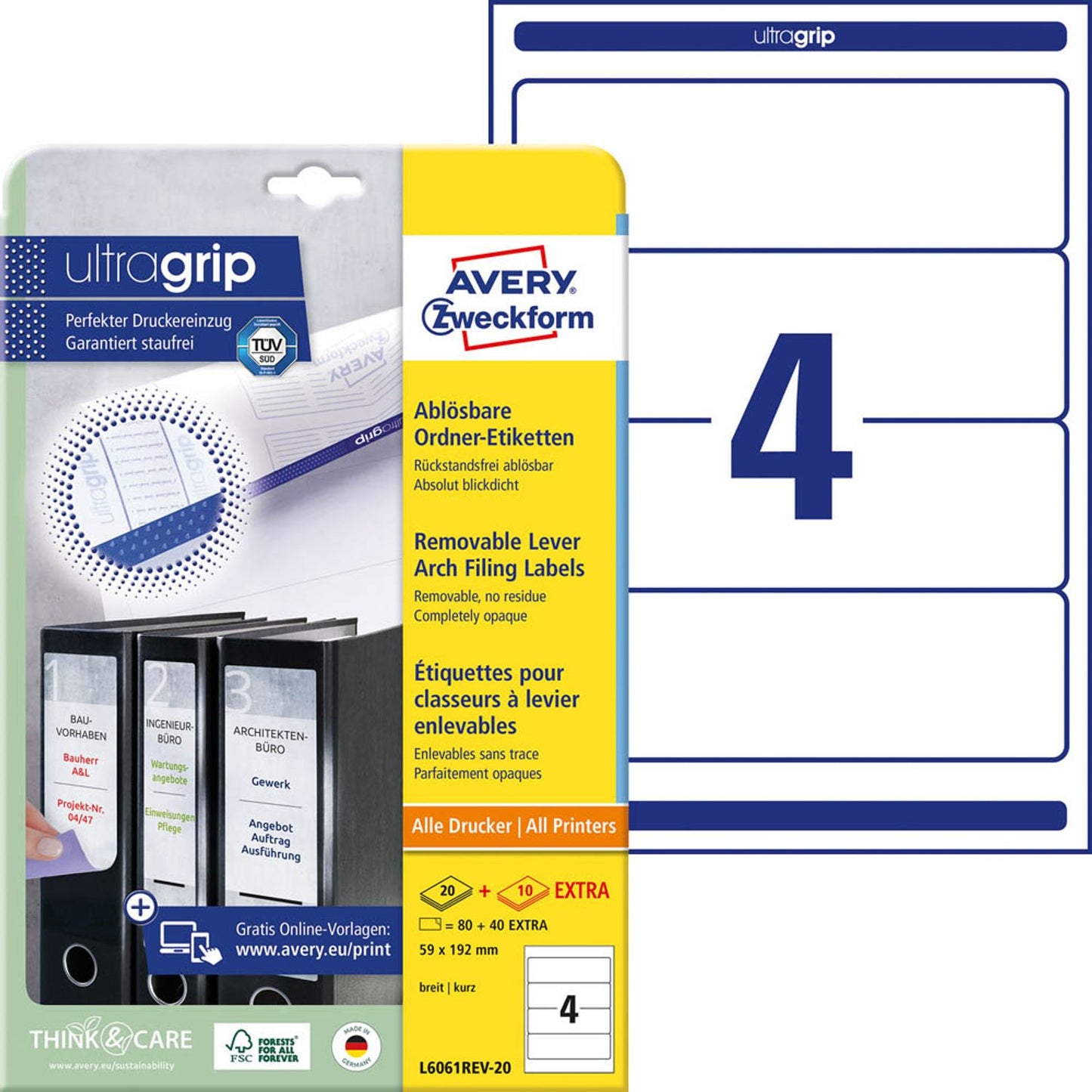 AVERY Zweckform Ordneretiketten weiß | L6061REV-20 | 1 Pack = 30 Blatt
