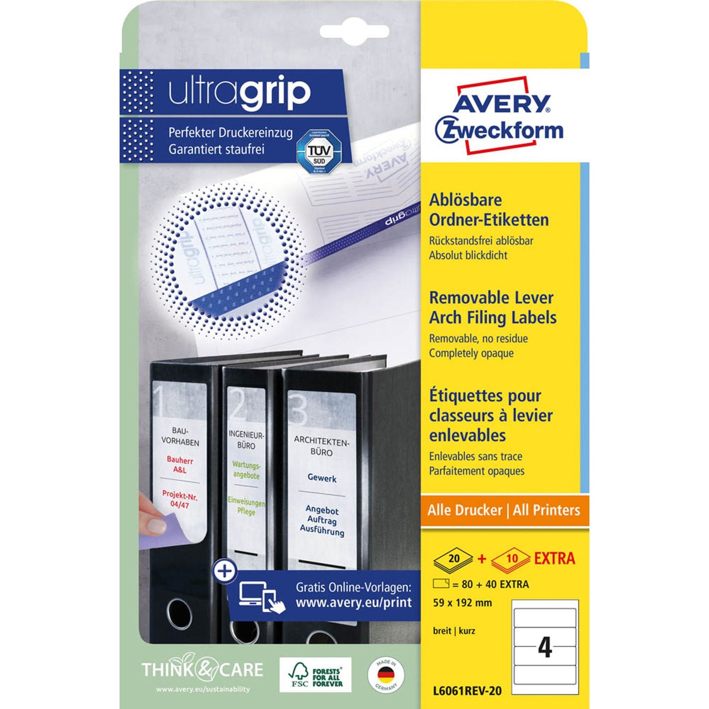 AVERY Zweckform Ordneretiketten weiß | L6061REV-20 | 1 Pack = 30 Blatt