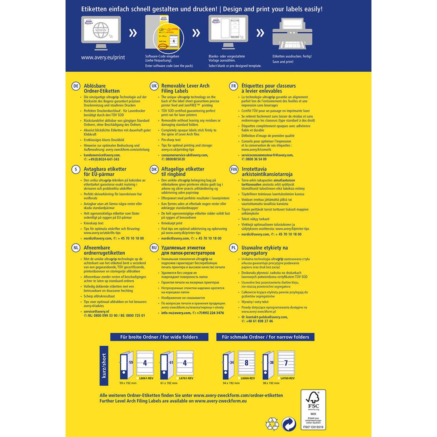 AVERY Zweckform Ordneretiketten weiß | L6061REV-20 | 1 Pack = 30 Blatt
