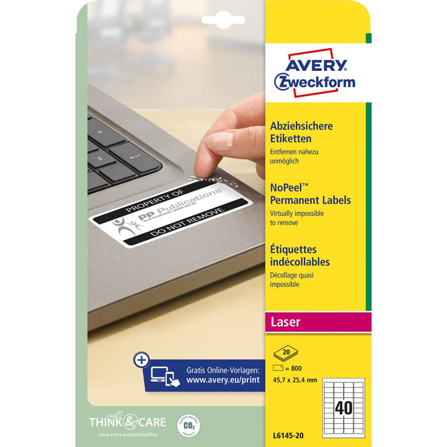 AVERY Zweckform abziehsichere Folienetiketten weiß 45,7 x 25,4 mm | L6145-20 | 1 Pack = 20 Blatt