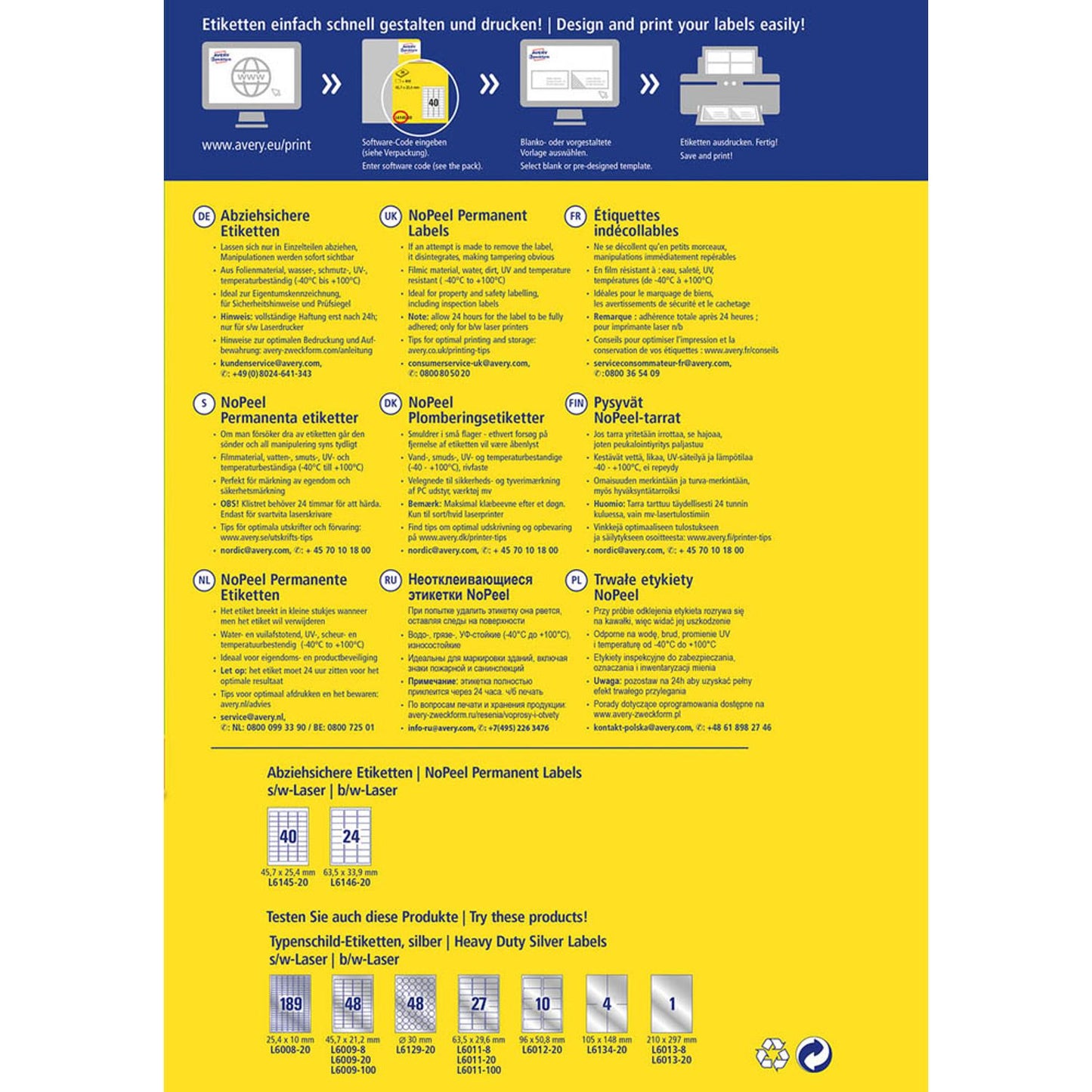 AVERY Zweckform abziehsichere Folienetiketten weiß 45,7 x 25,4 mm | L6145-20 | 1 Pack = 20 Blatt