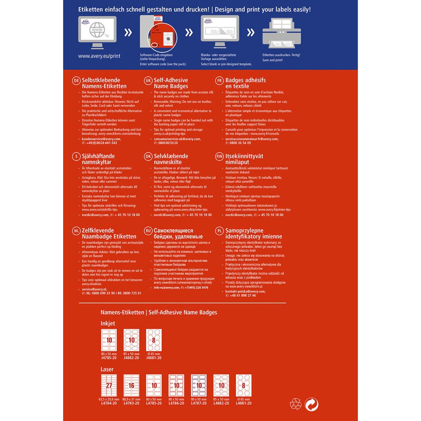 AVERY Zweckform Namensetiketten weiß 88,9 x 31,0 mm | L4783-20 | 1 Pack = 20 Blatt