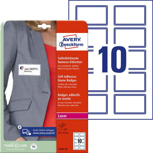 AVERY Zweckform Namensetiketten weiß 80,0 x 50,0 mm | L4787-20 | 1 Pack = 20 Blatt