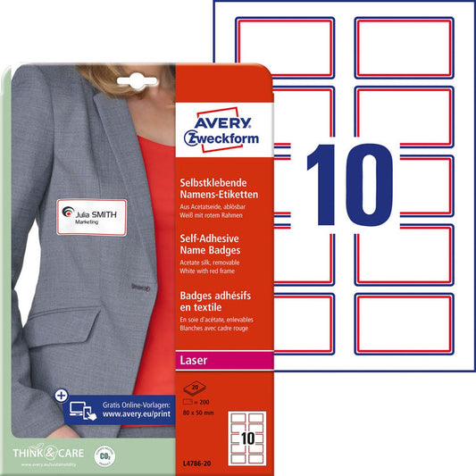 AVERY Zweckform Namensetiketten weiß 80,0 x 50,0 mm | L4786-20 | 1 Pack = 20 Blatt