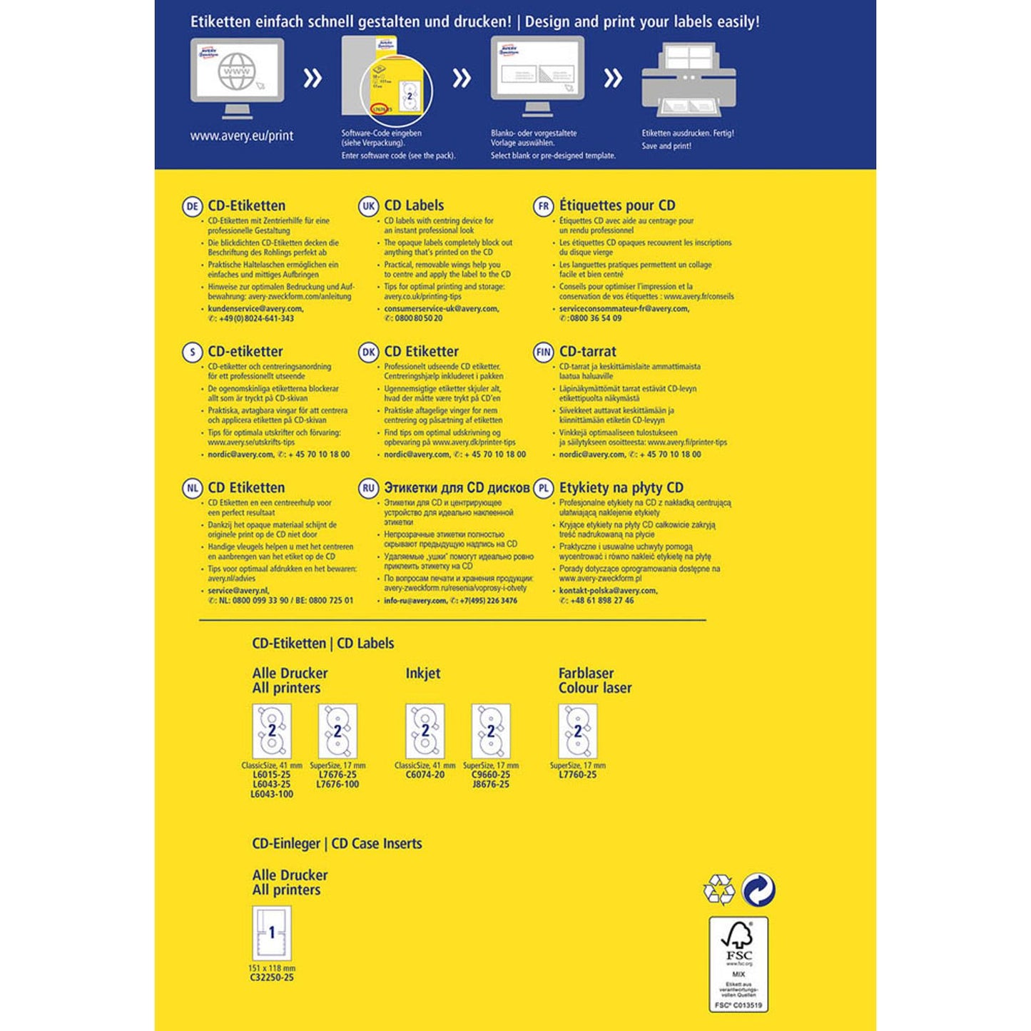 AVERY Zweckform CD-Etiketten weiß | L6015-25 | 1 Pack = 50 Etiketten