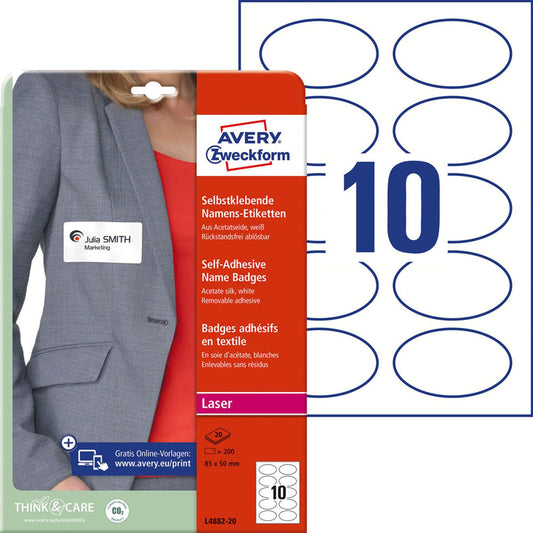 AVERY Zweckform Namensetiketten weiß 85,0 x 50,0 mm | L4882-20 | 1 Pack = 20 Blatt